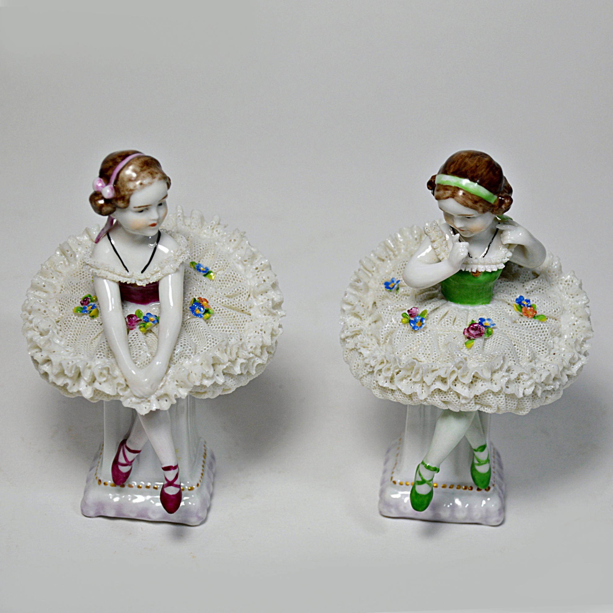 Pair of Antique Dresden Wallendorf Porcelain Ballerinas