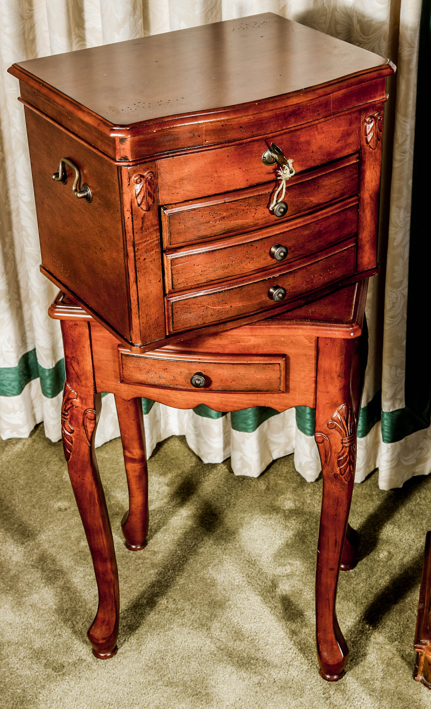 Wooden Jewelry Armoire and Chest on Table