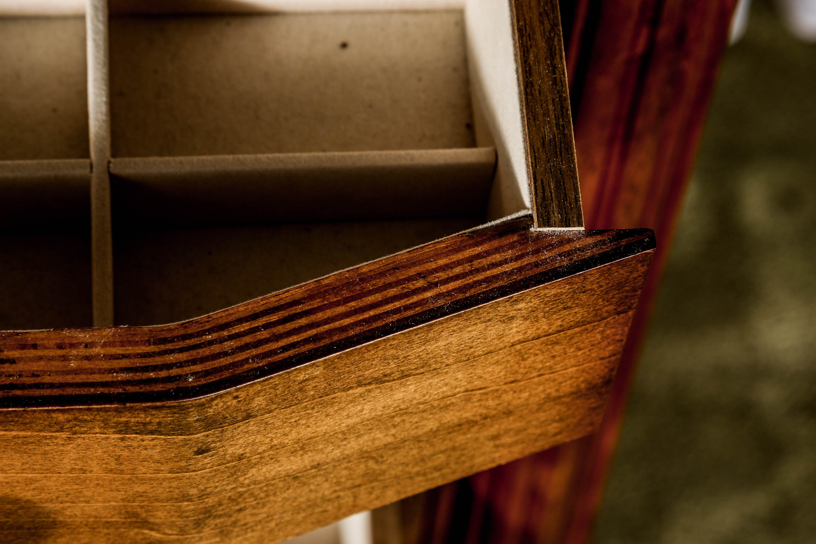Wooden Jewelry Armoire and Chest on Table