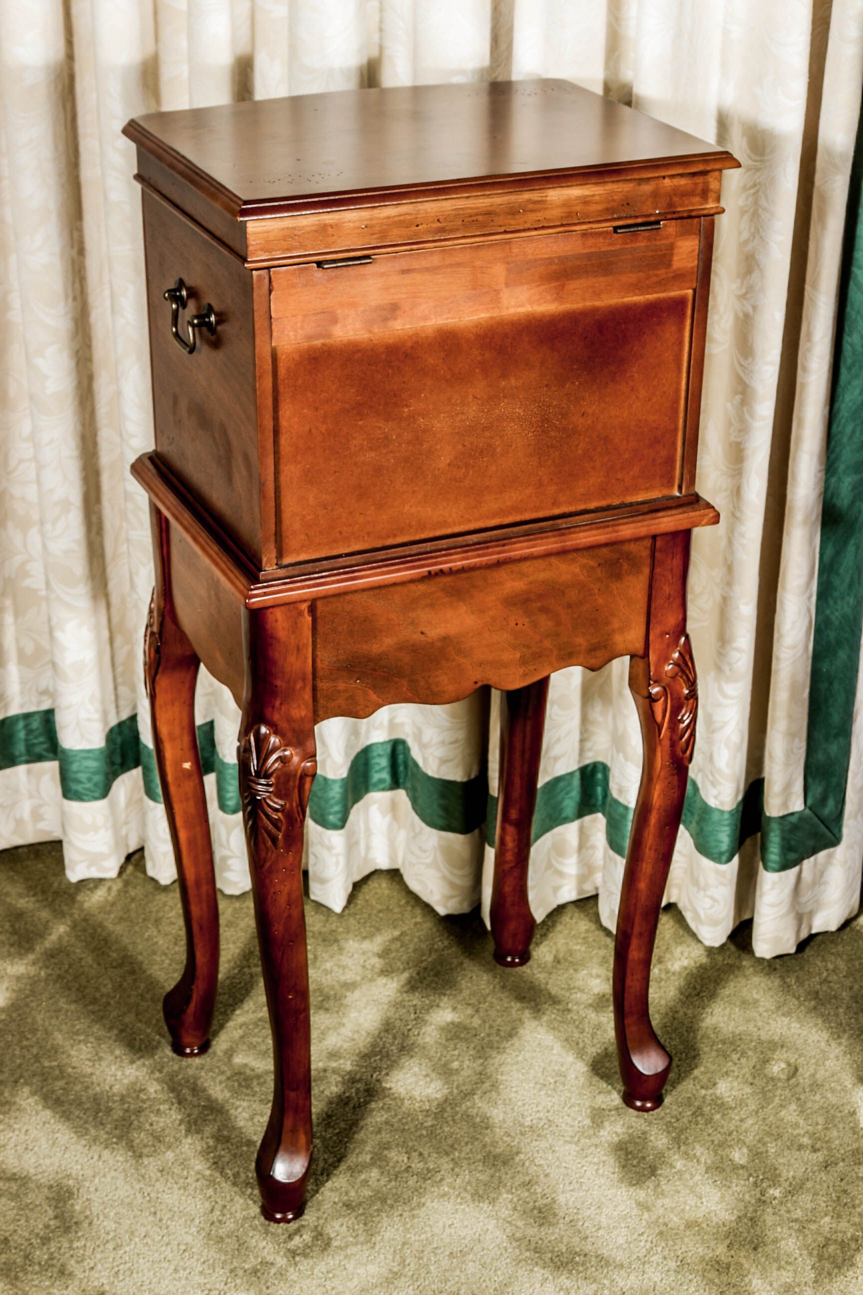 Wooden Jewelry Armoire and Chest on Table
