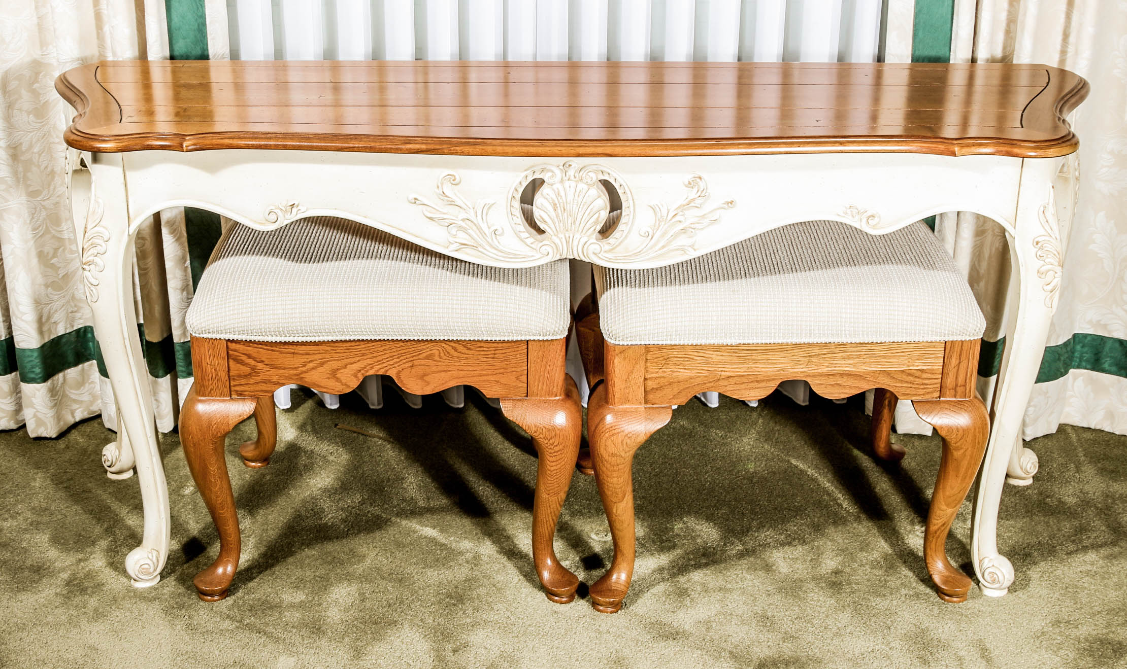 French Provincial Style Console Table with Stools