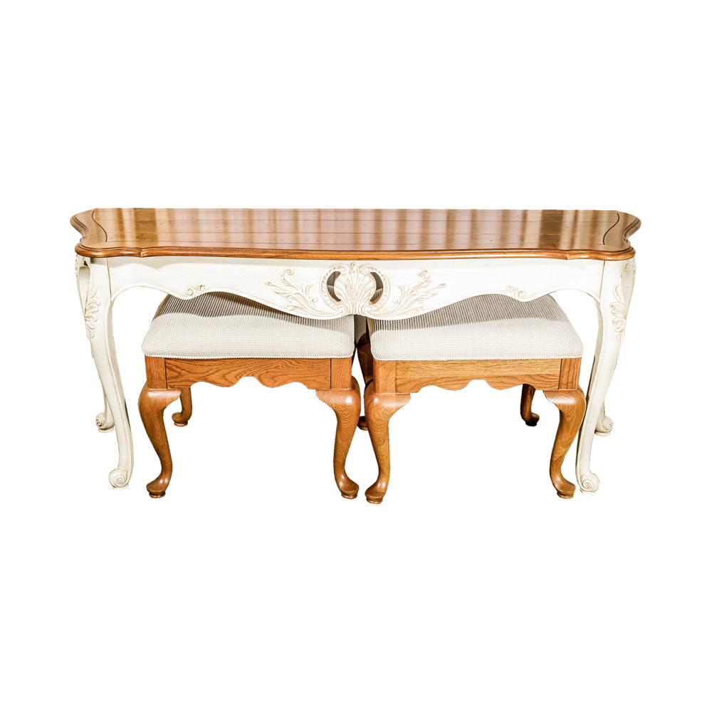 French Provincial Style Console Table with Stools