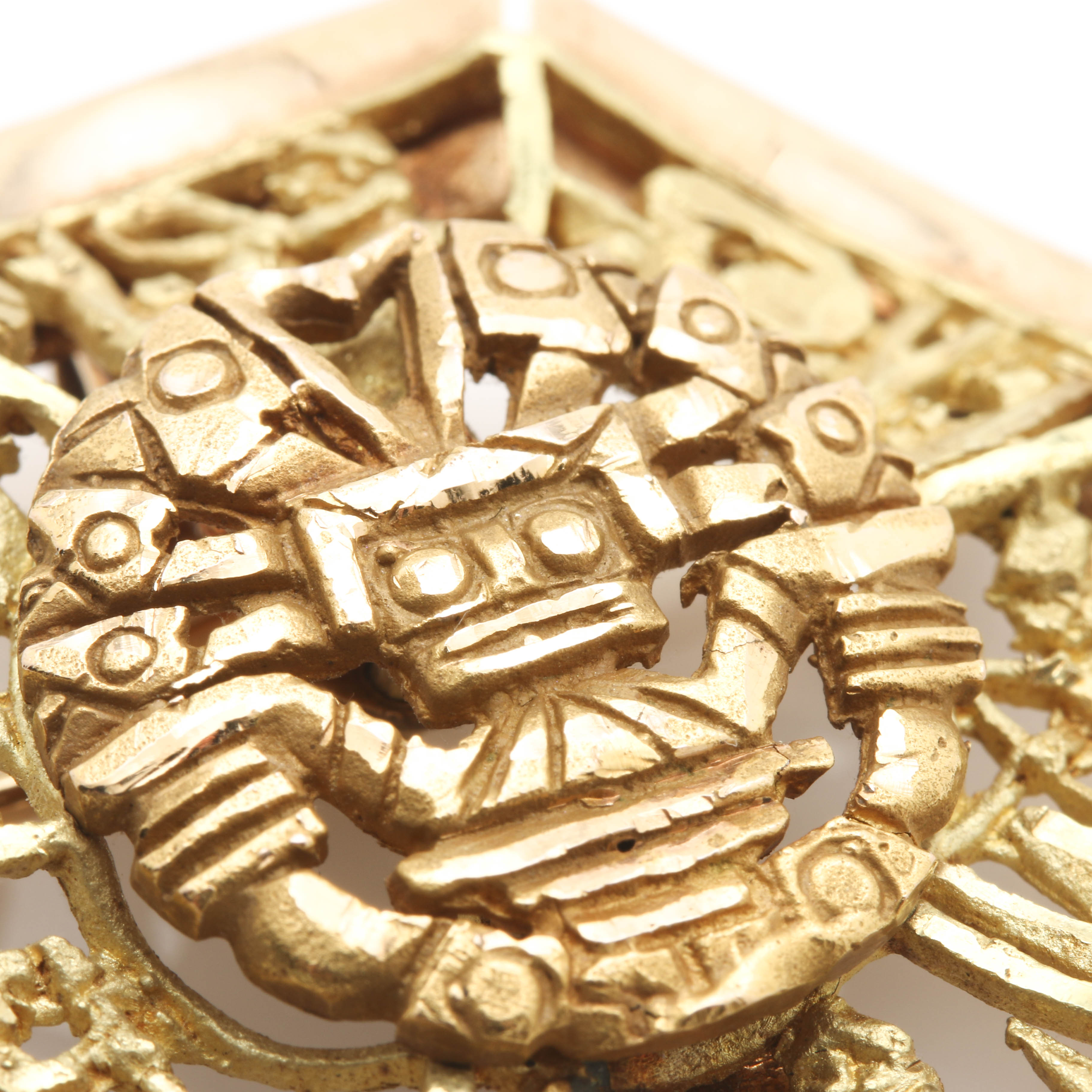 18K Yellow Gold Aztec Inspired Brooch/Pendant Combo