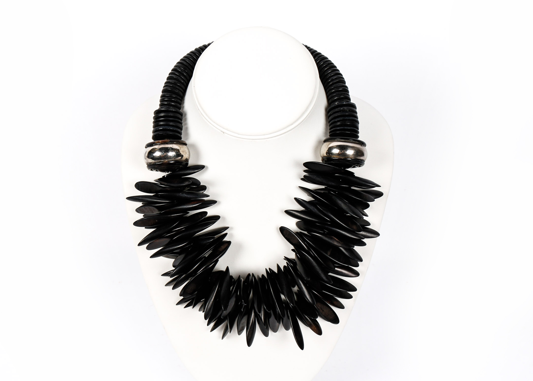 Silver Toned and Ebony Wood Ethnic Style Necklace