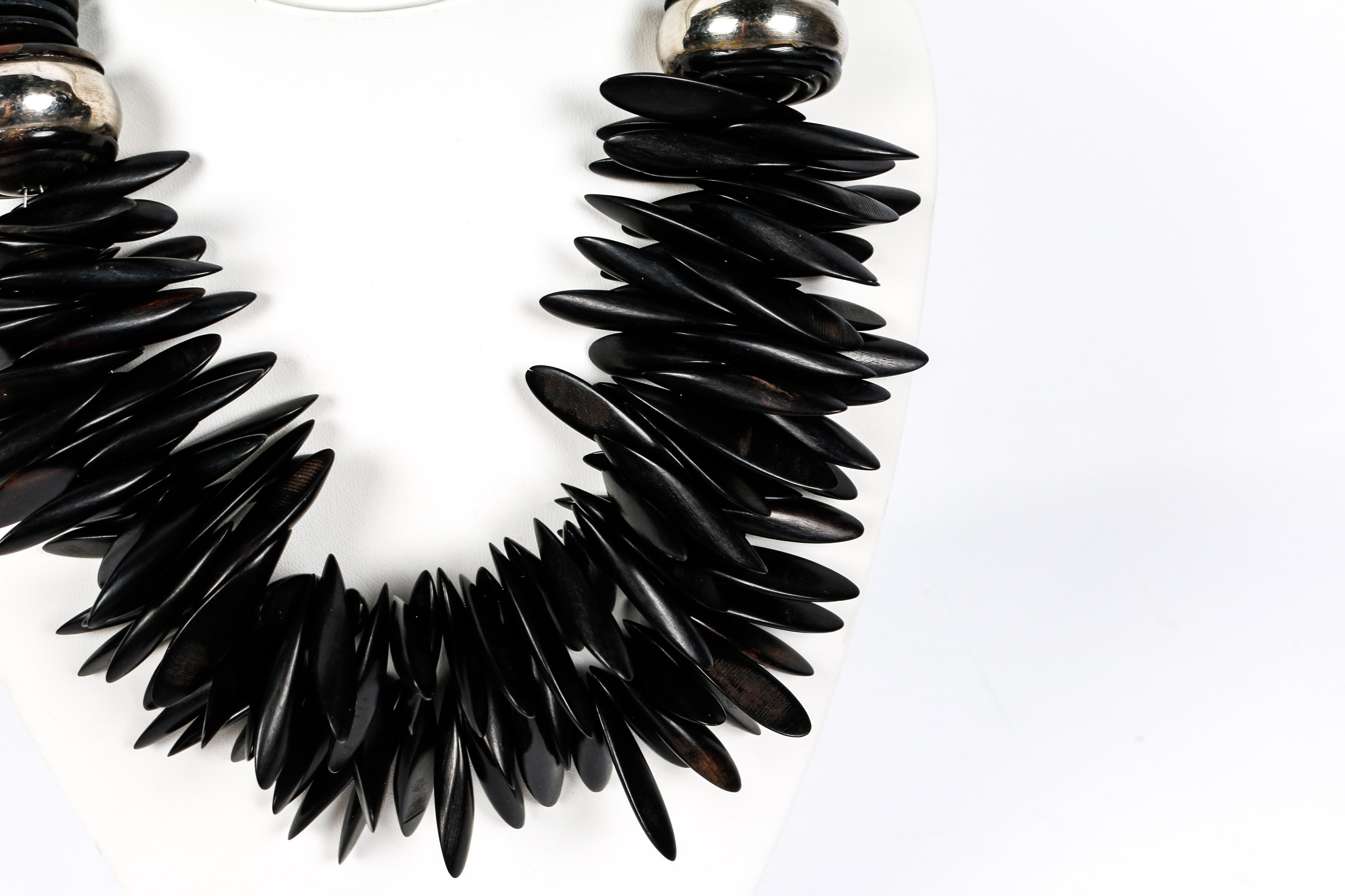 Silver Toned and Ebony Wood Ethnic Style Necklace