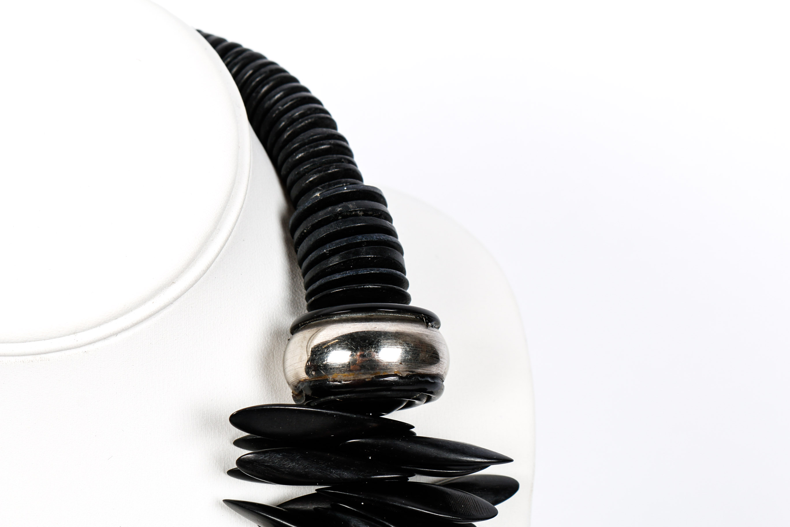 Silver Toned and Ebony Wood Ethnic Style Necklace