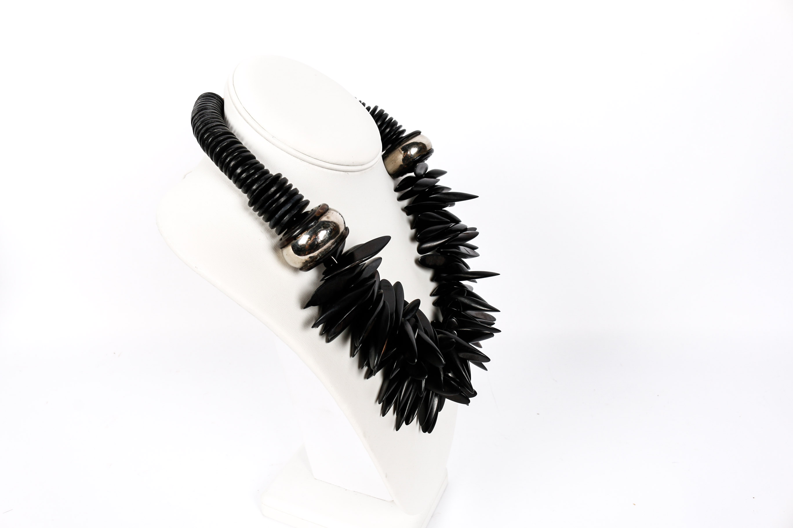 Silver Toned and Ebony Wood Ethnic Style Necklace