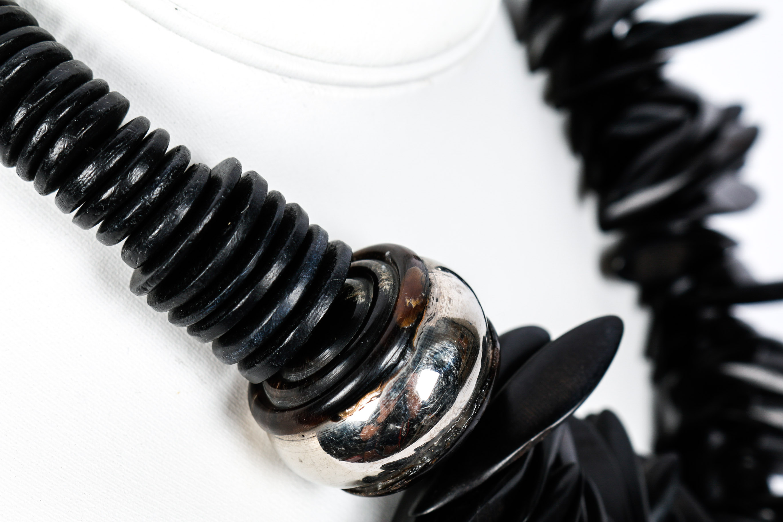 Silver Toned and Ebony Wood Ethnic Style Necklace