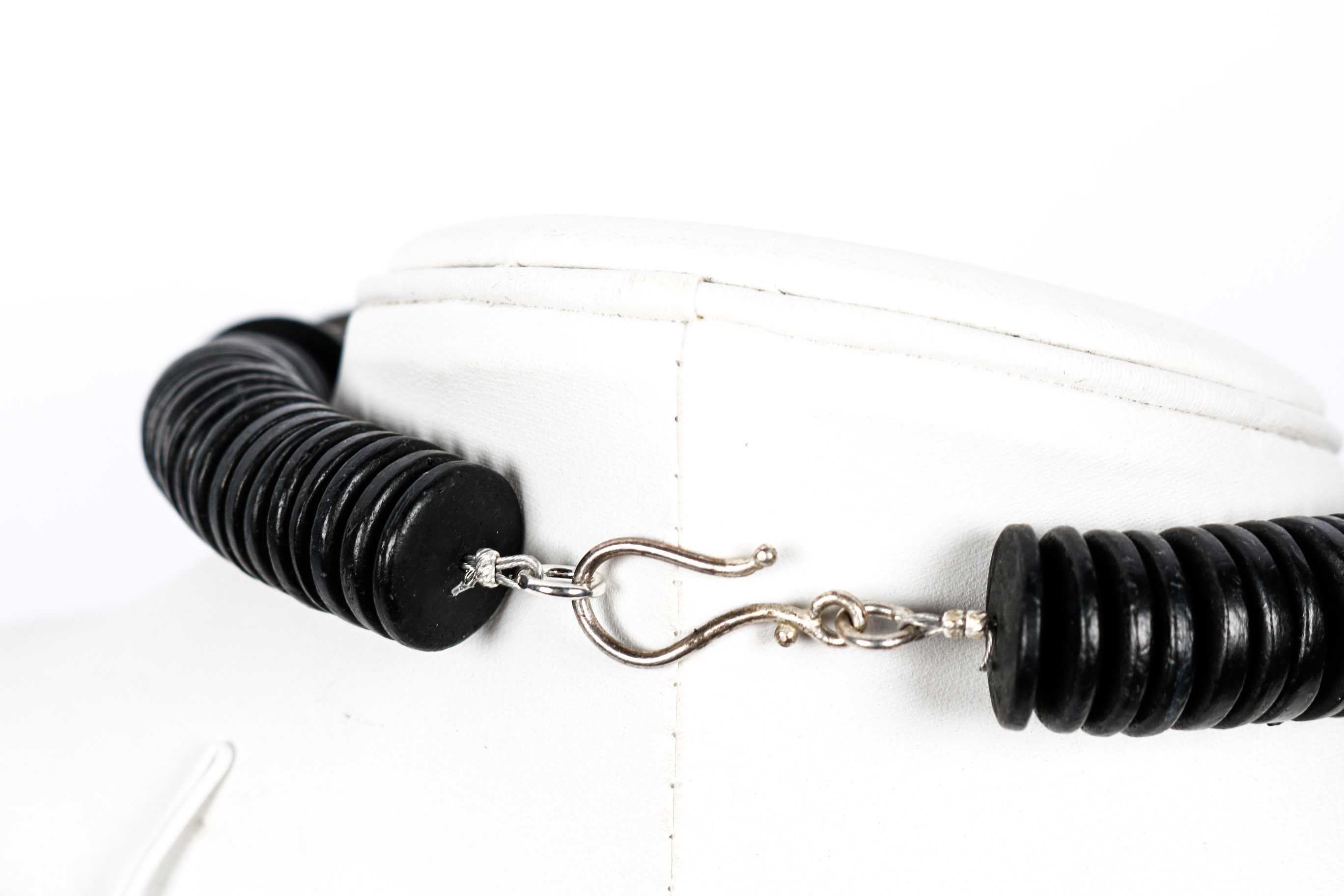 Silver Toned and Ebony Wood Ethnic Style Necklace