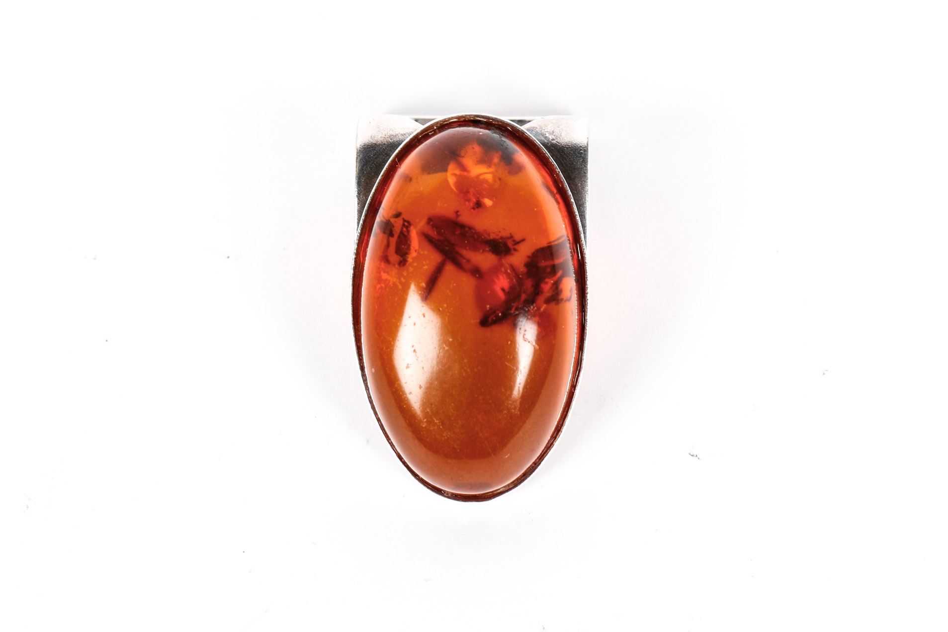 Modernist Sterling Silver and Amber Ring