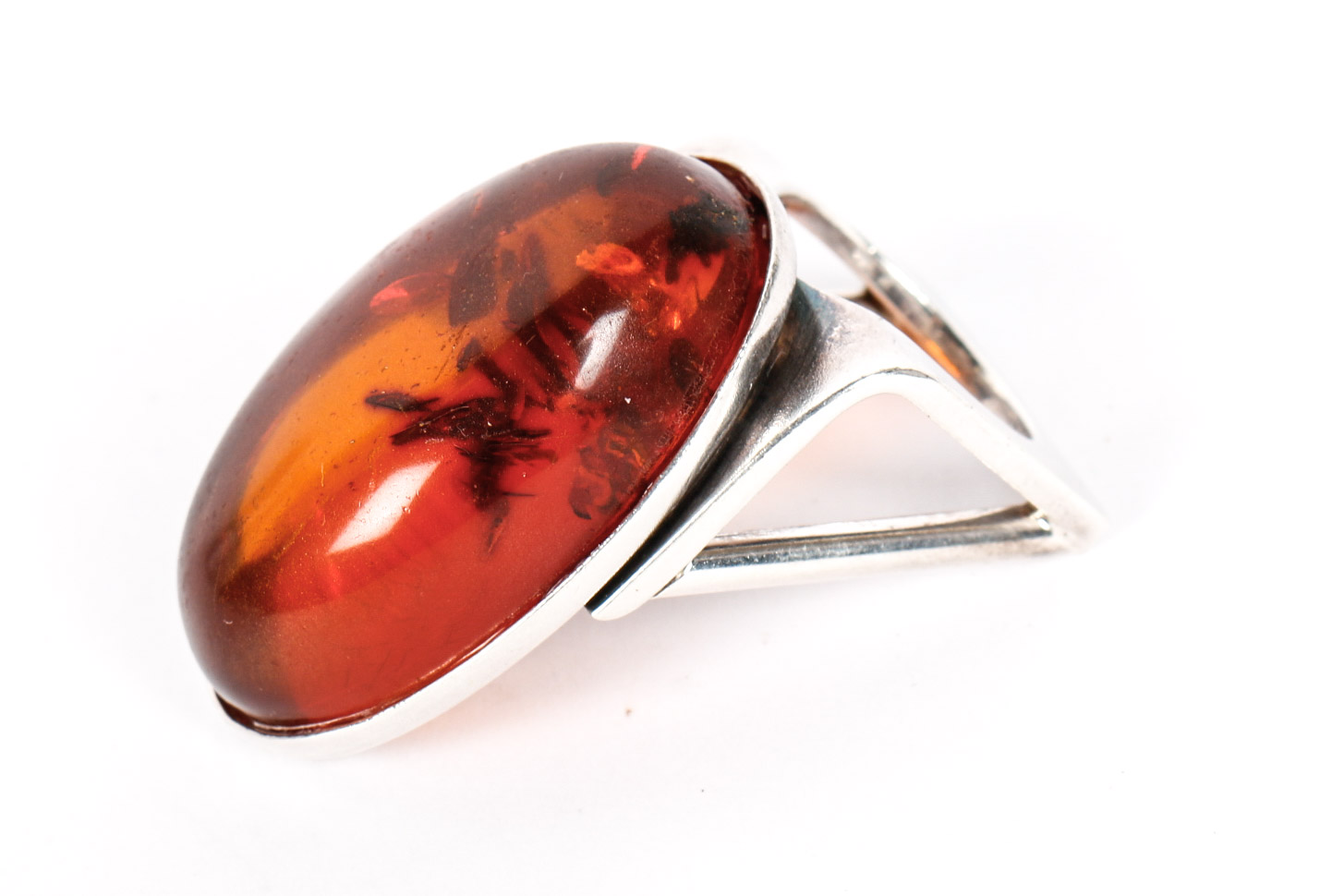 Modernist Sterling Silver and Amber Ring