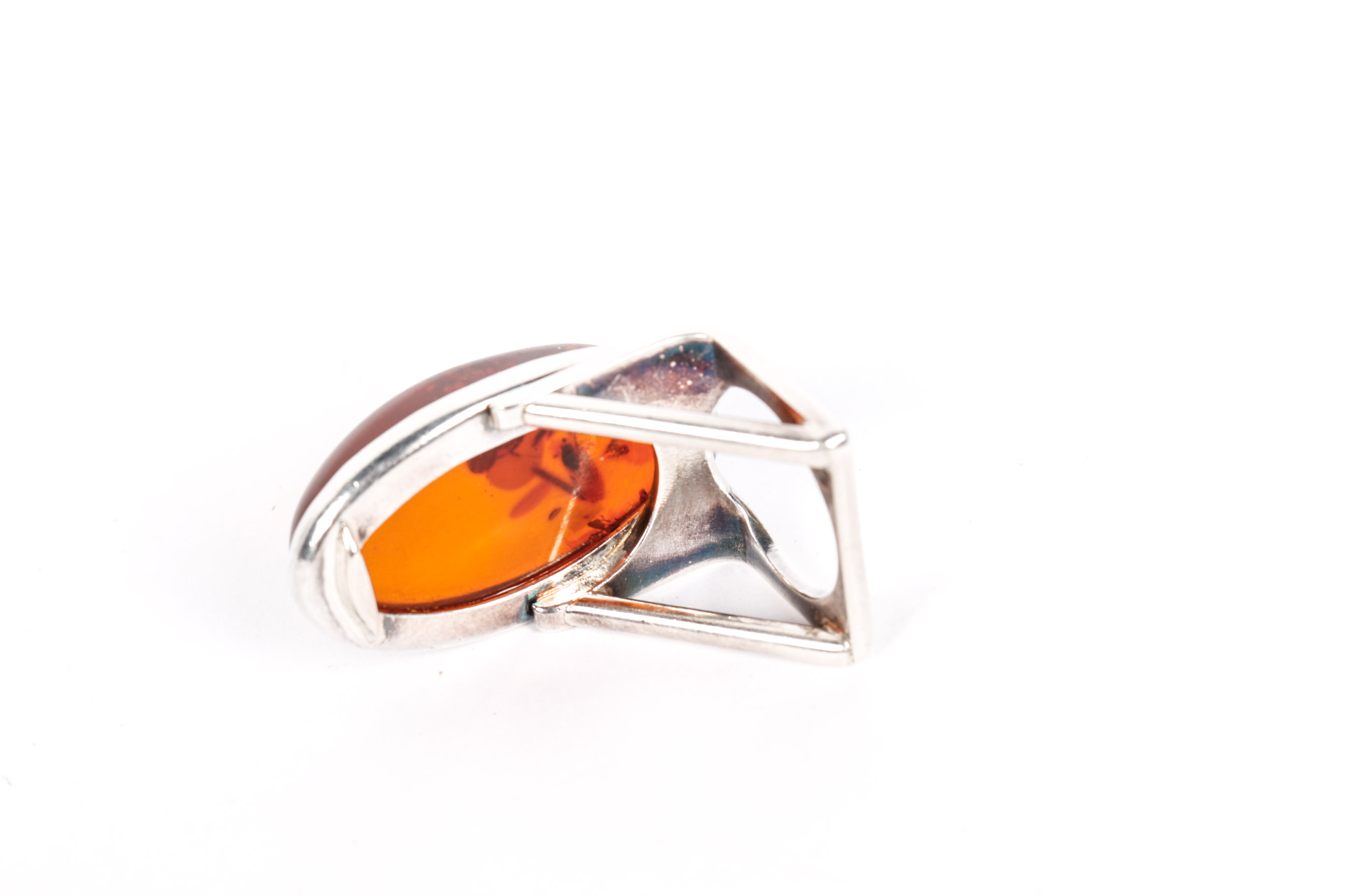 Modernist Sterling Silver and Amber Ring