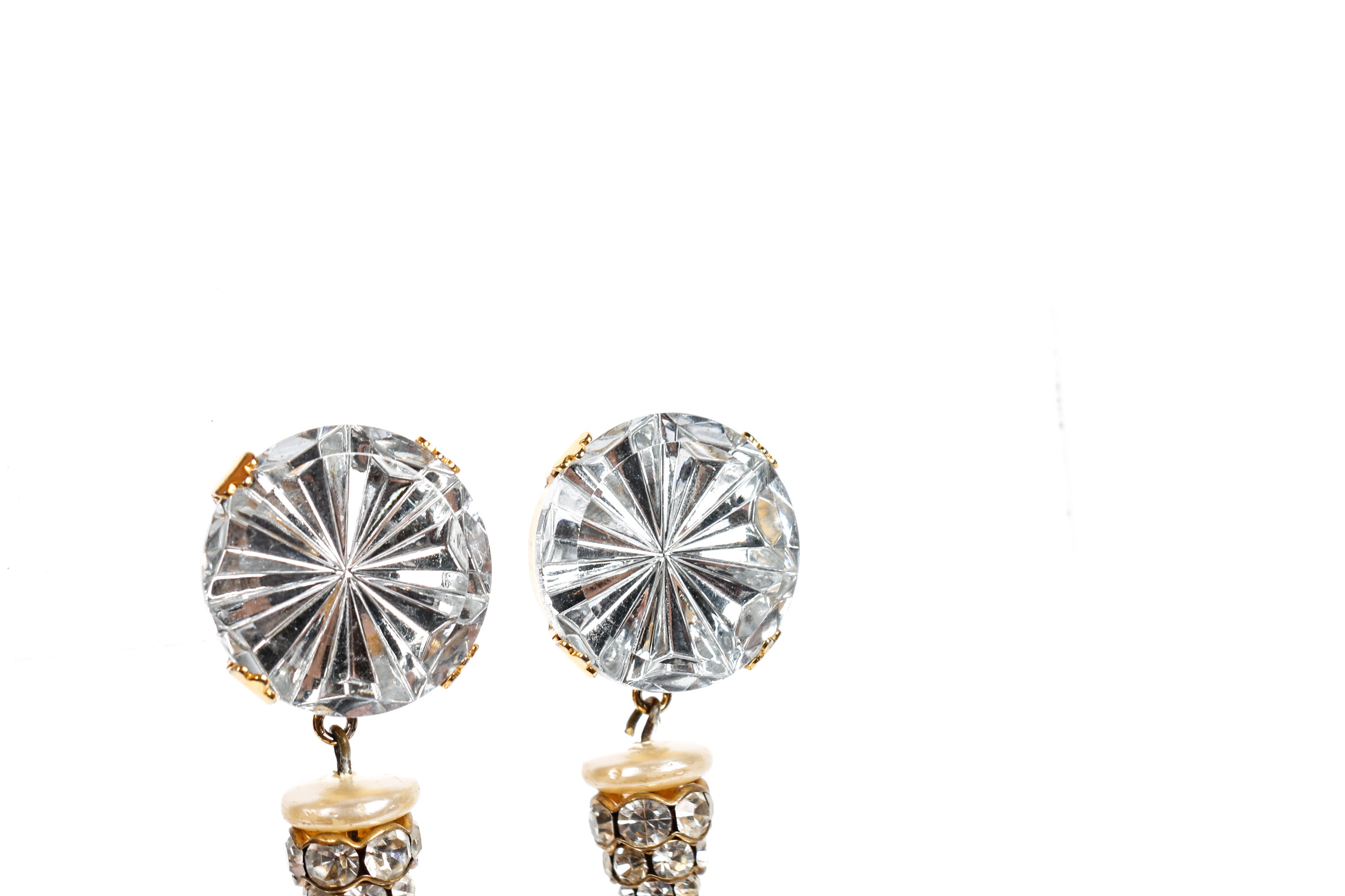 Faceted Rhinestone and Large Gripoix Faux Pearl Earrings