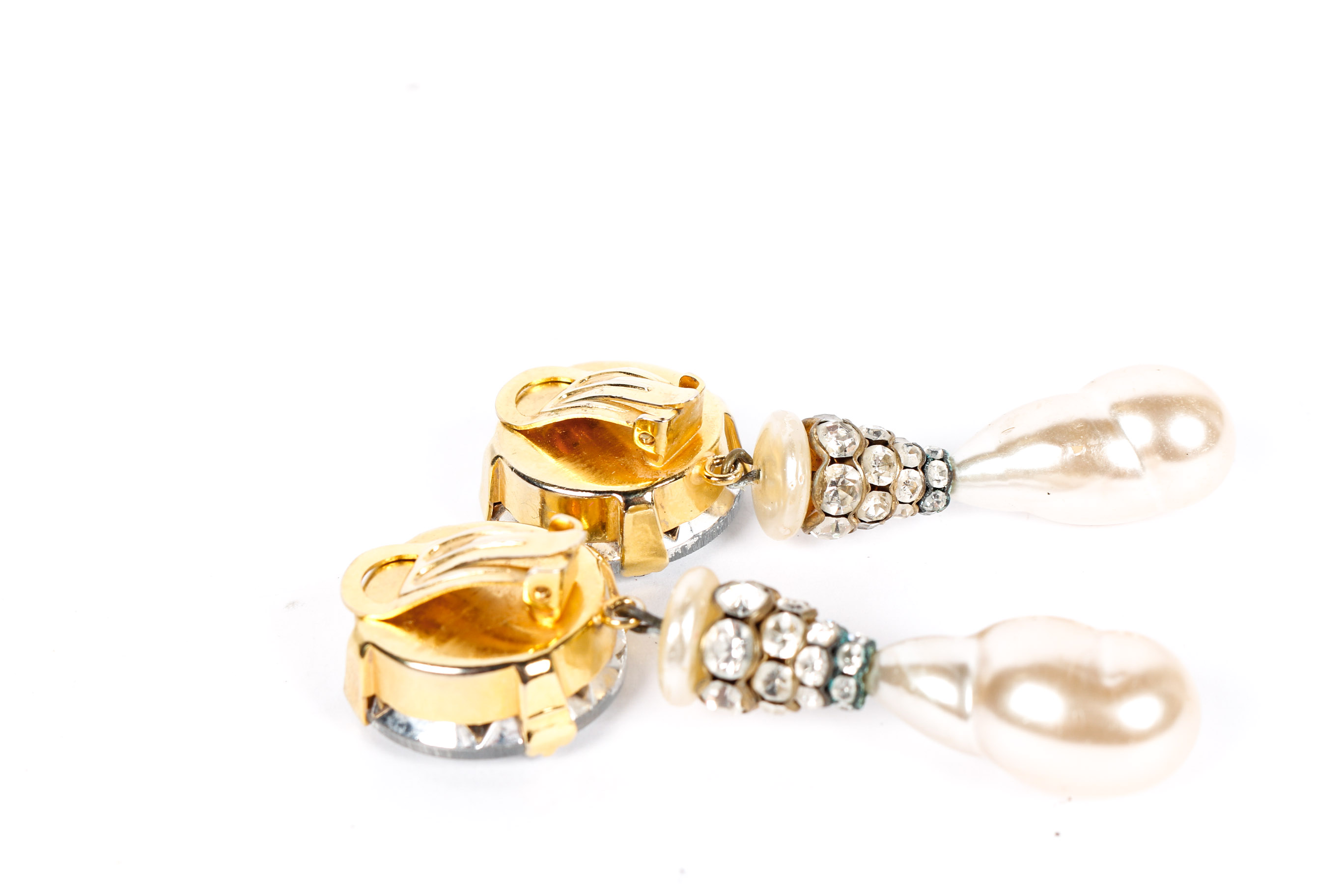 Faceted Rhinestone and Large Gripoix Faux Pearl Earrings