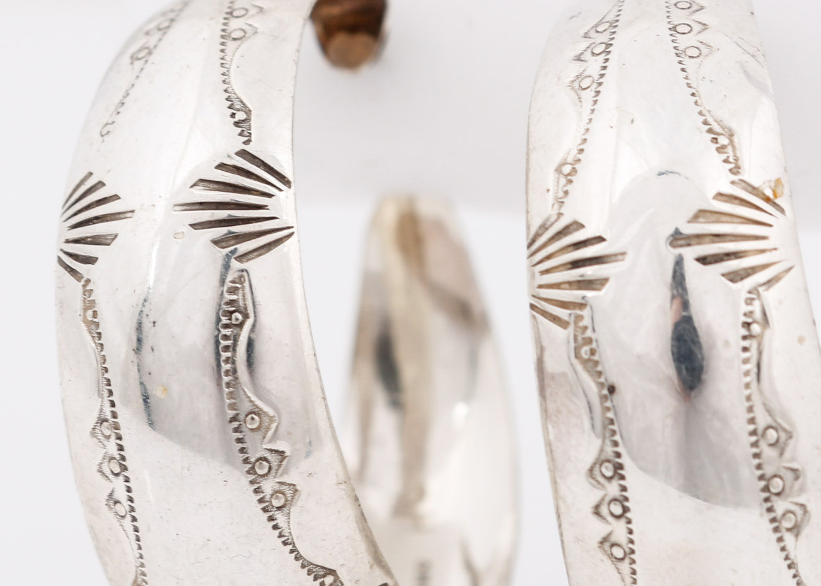 Pair of Sterling Silver Navajo Earrings Signed Henry Callaolito