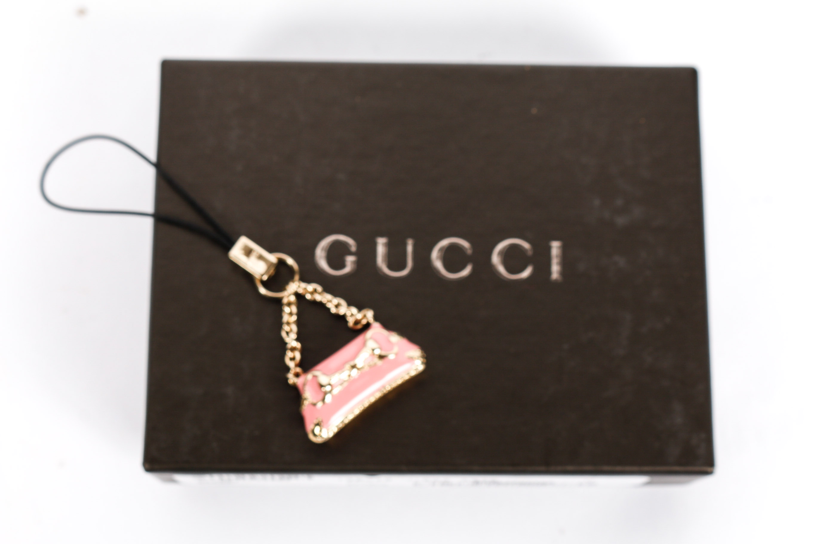Gucci Pink Enameled and Gold Tone Handbag Charm