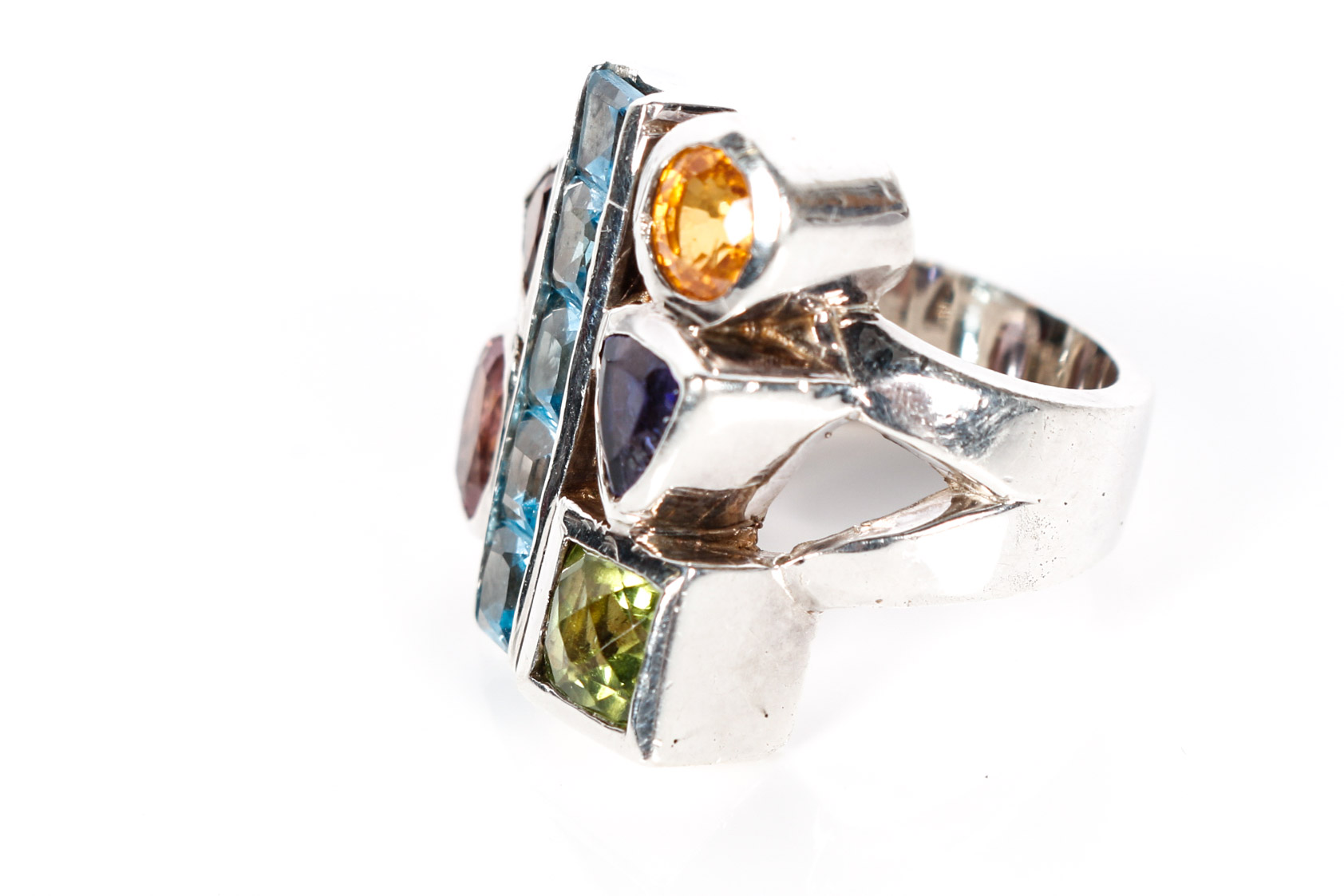 Sterling Silver Topaz, Sapphire, Iolite, Garnet, and Peridot Ring