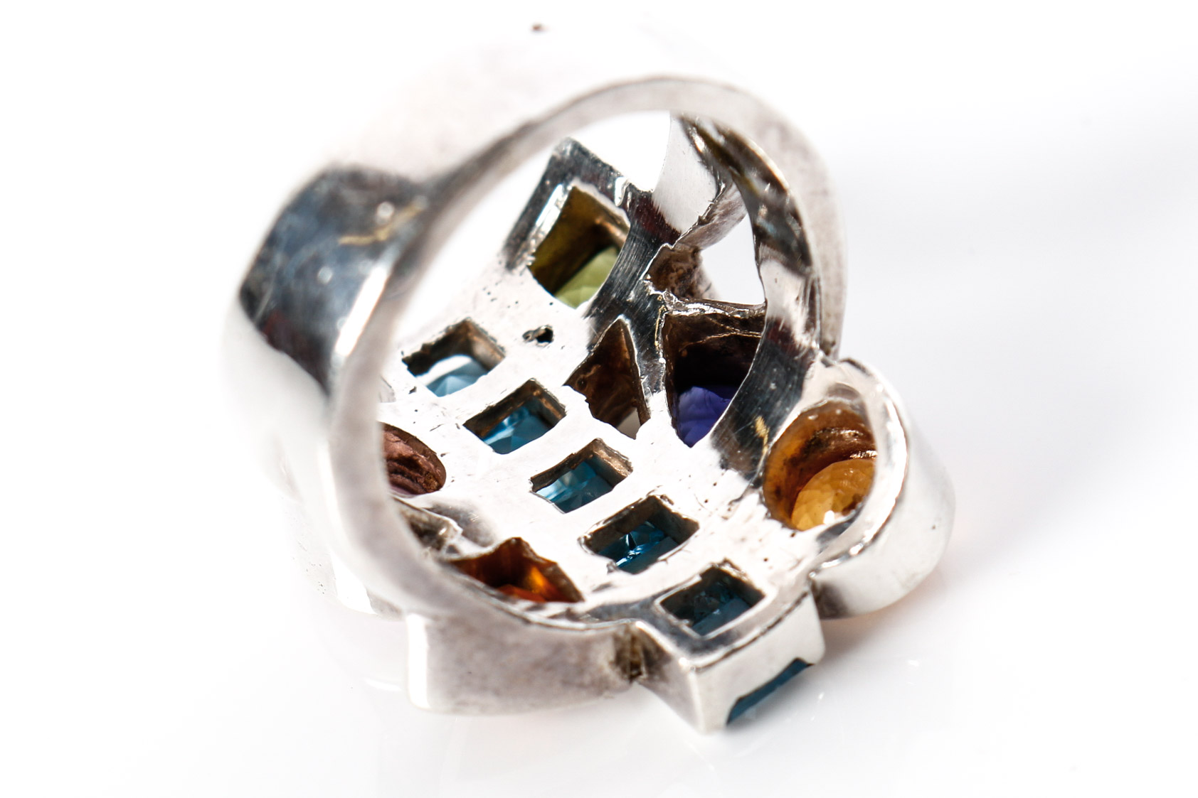 Sterling Silver Topaz, Sapphire, Iolite, Garnet, and Peridot Ring