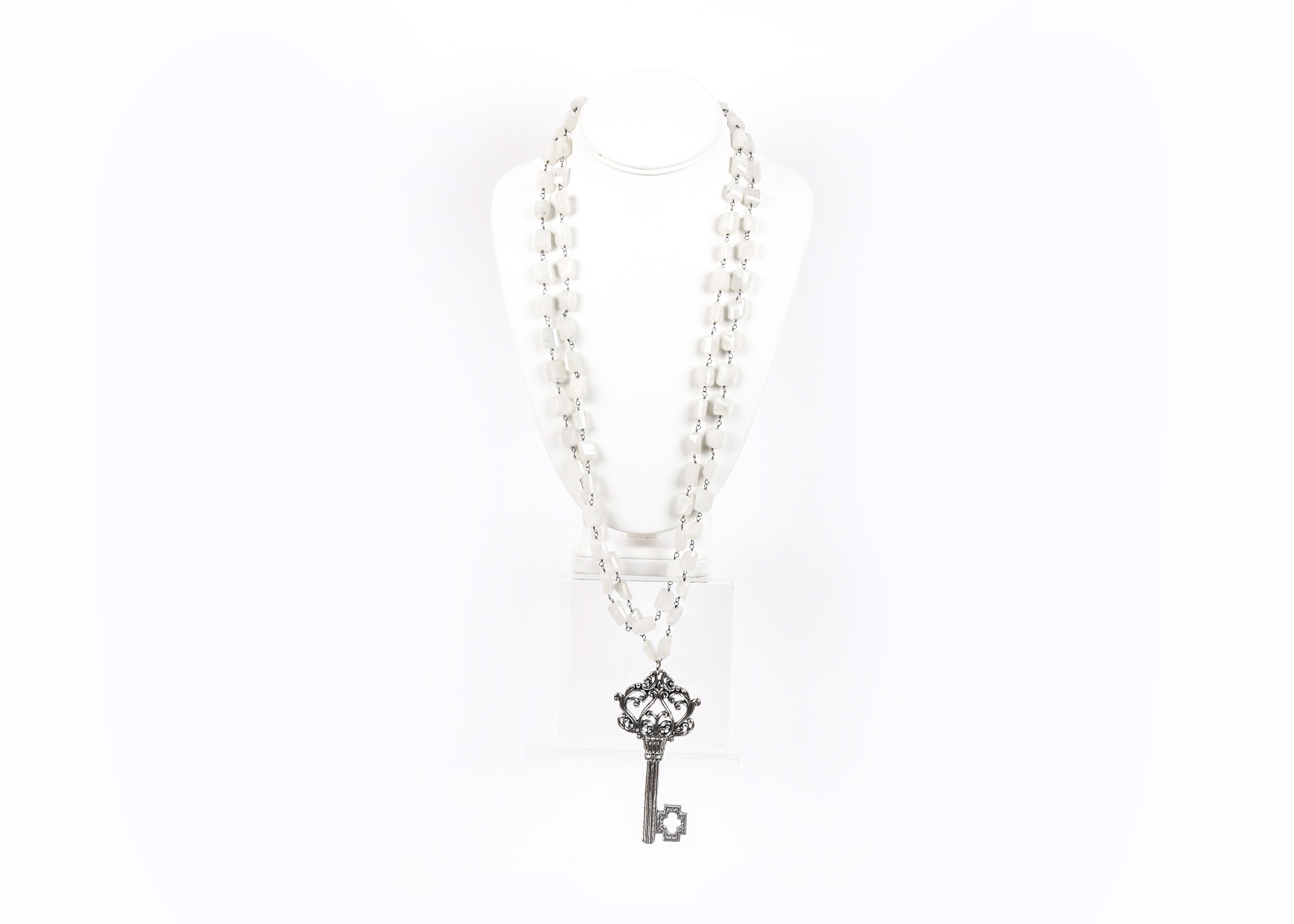 White Quartz Key Pendant Necklace