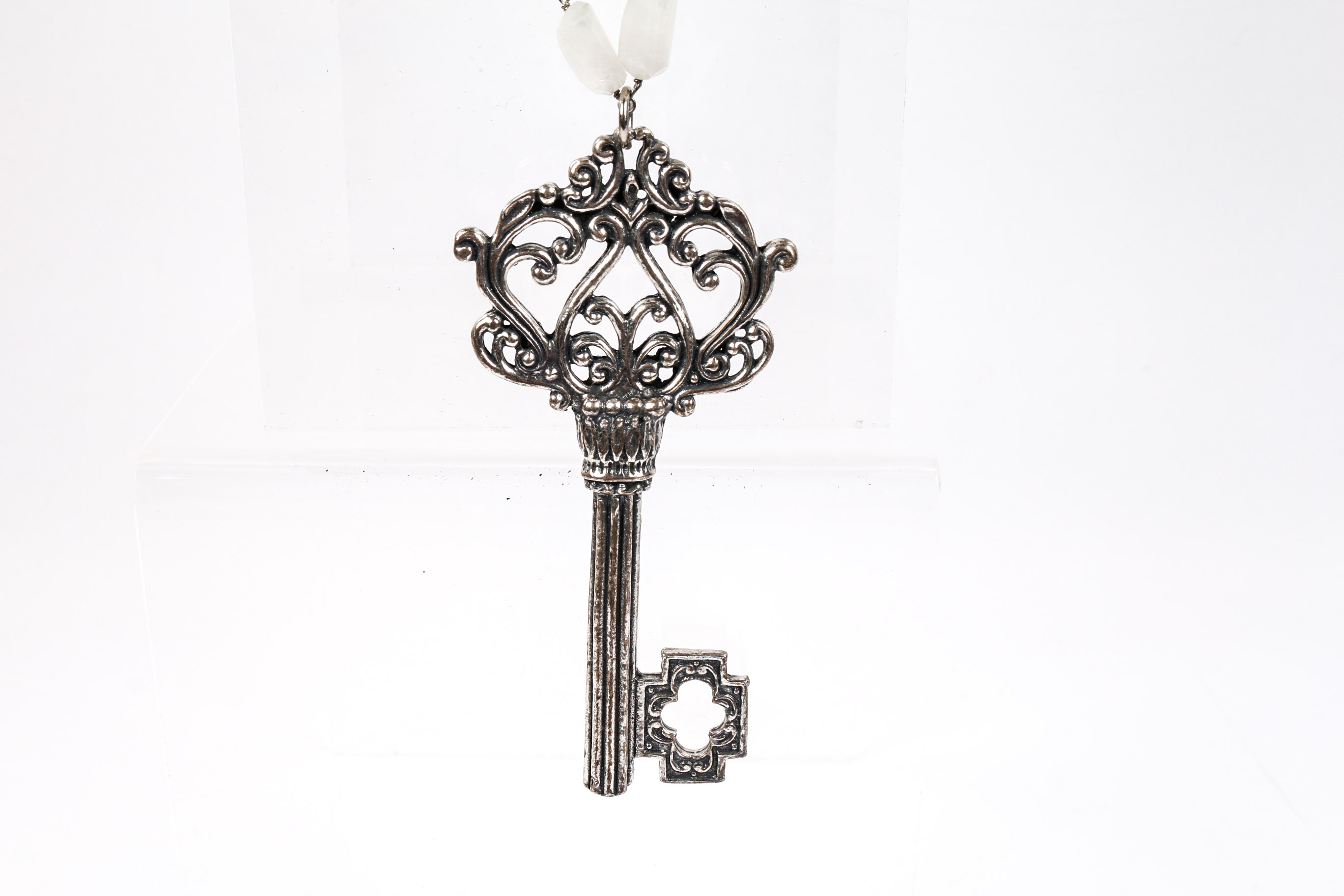 White Quartz Key Pendant Necklace