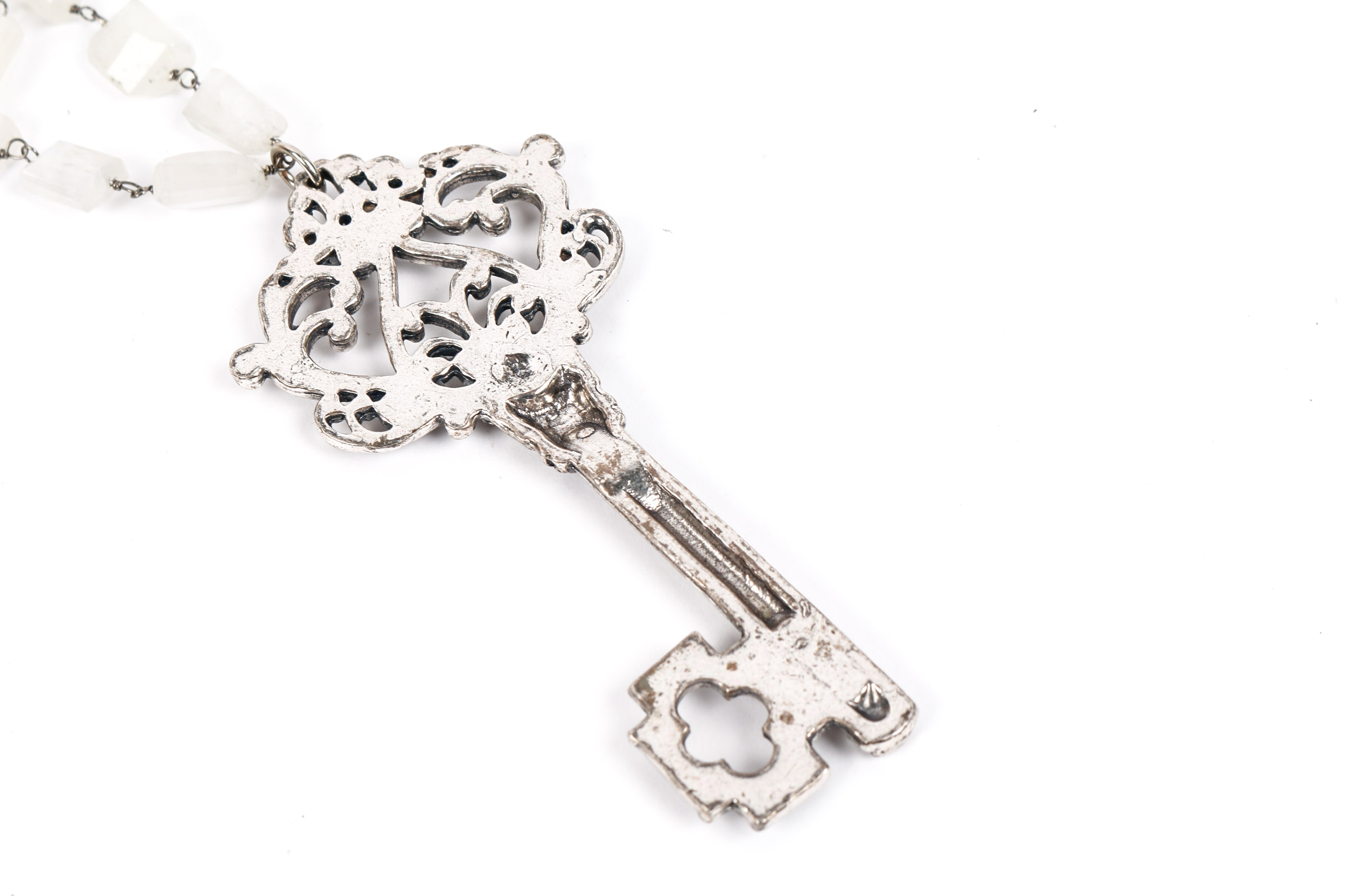 White Quartz Key Pendant Necklace