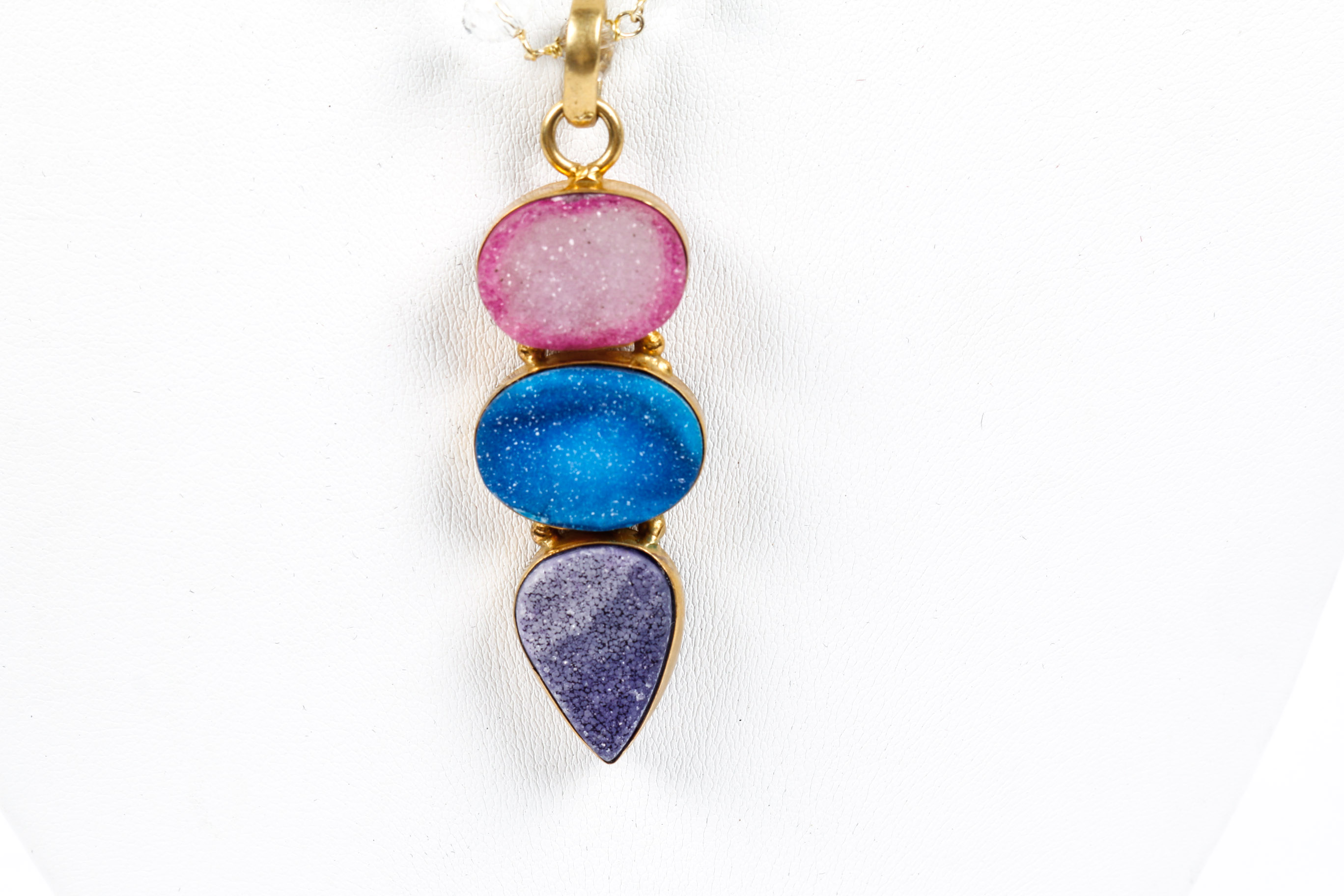 Faceted Strand of Crystal Beads with Druzy Pendant