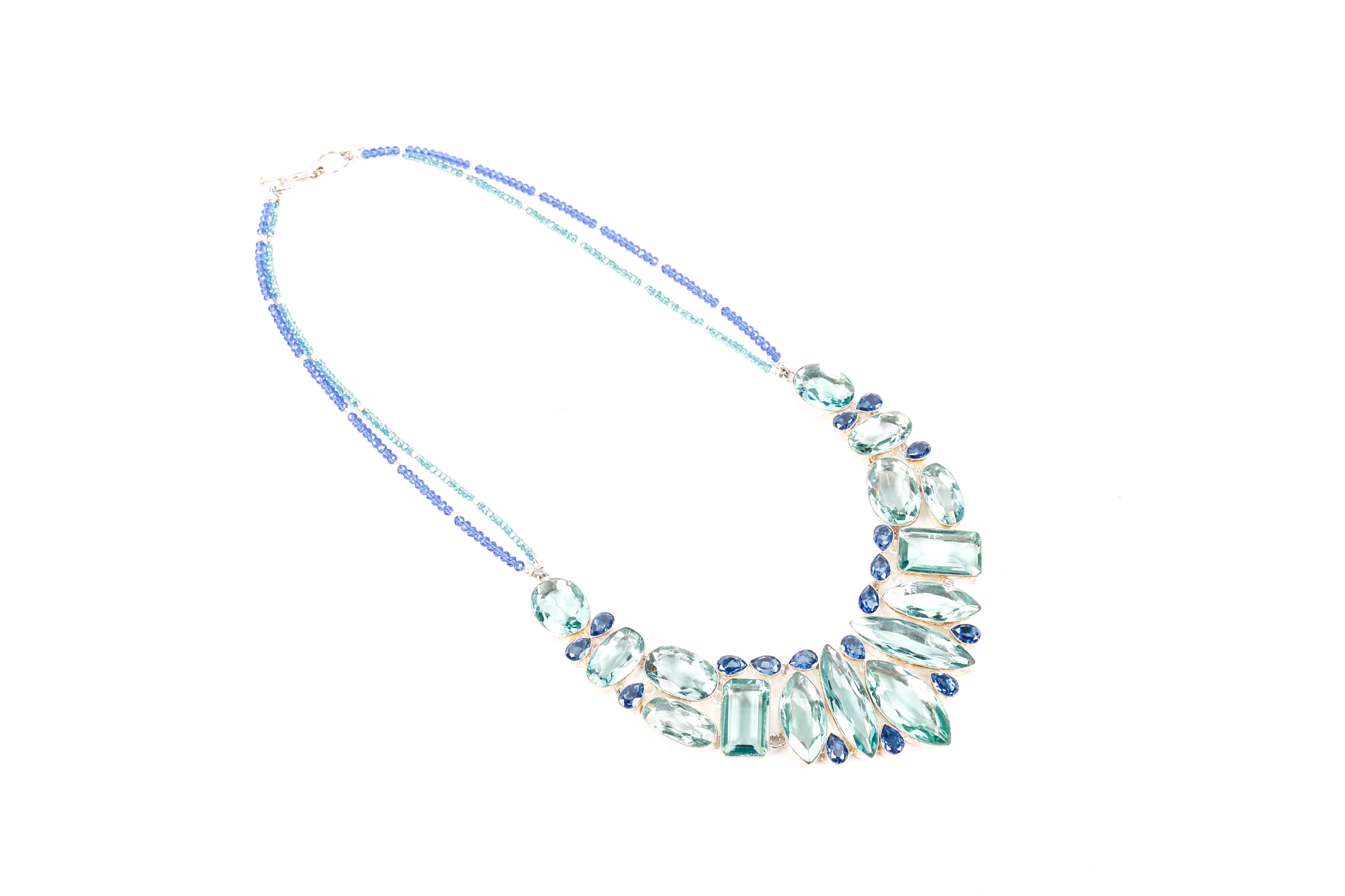 Sterling Silver Aqua Teal Clear Faceted Gem Necklace