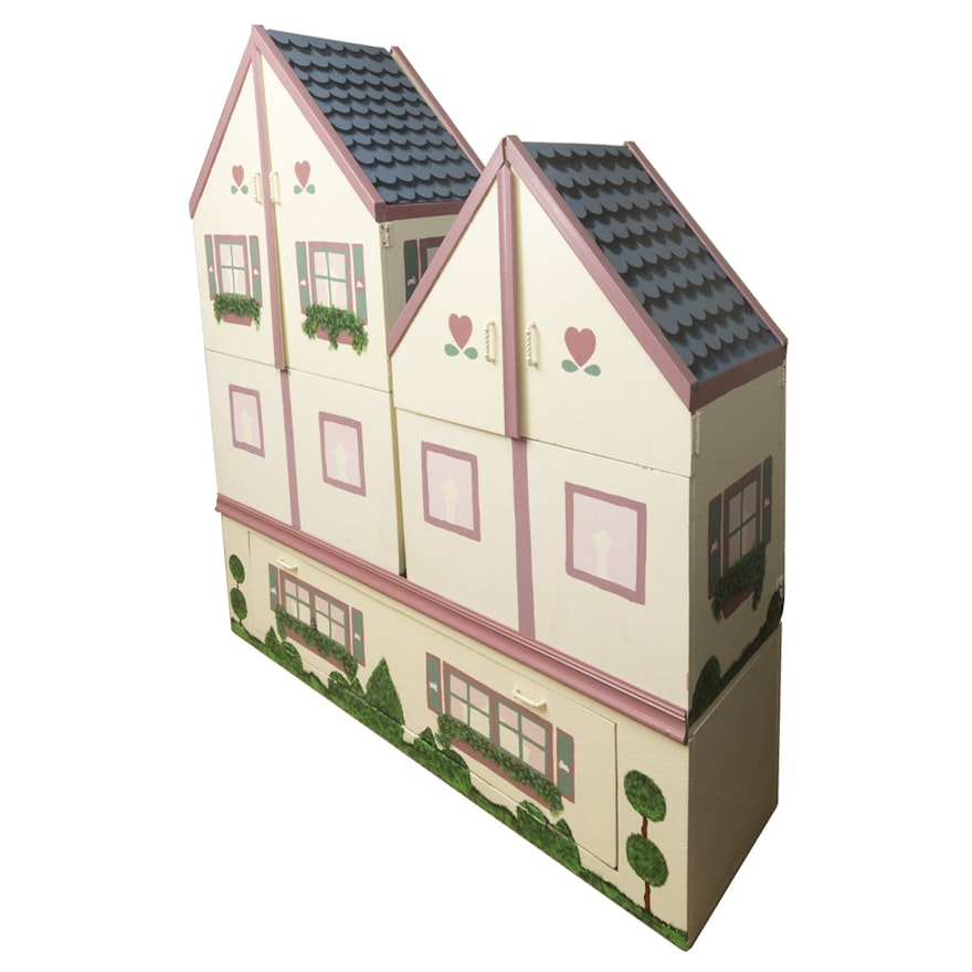 Hand-Painted Wooden Dollhouses and Trunk