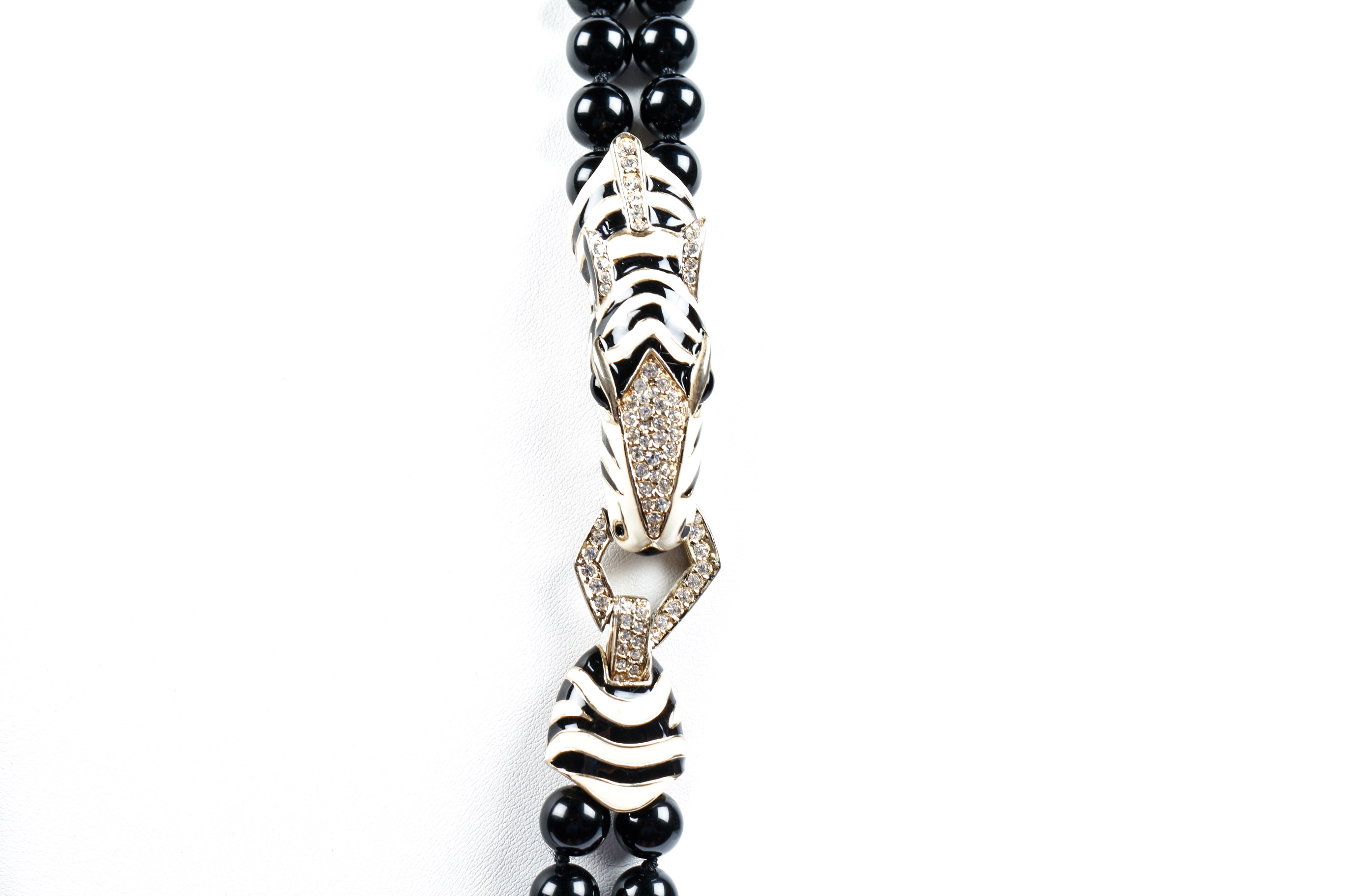 Vintage Ciner Black Beaded Necklace With Zebra Head Pendant