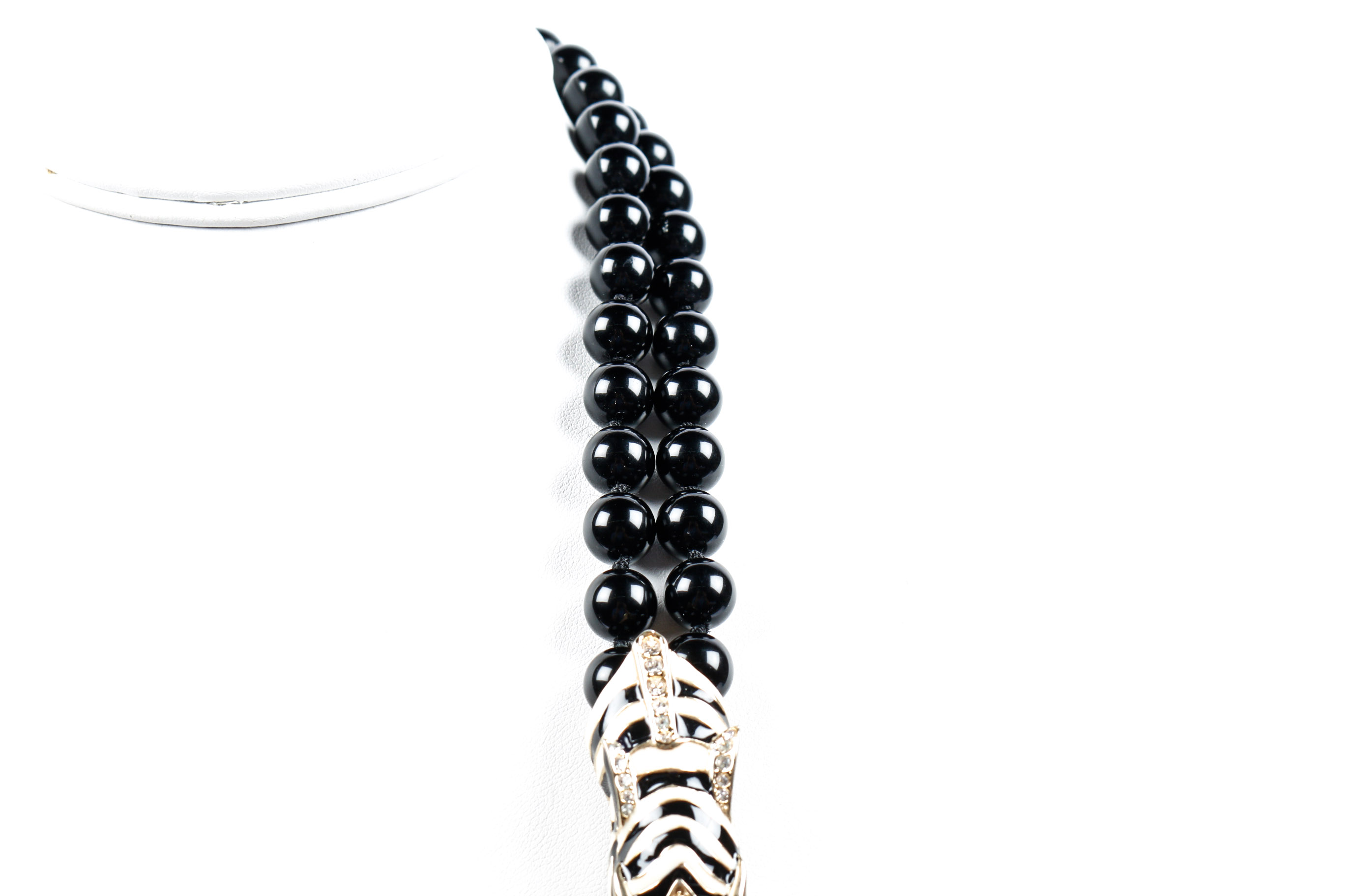 Vintage Ciner Black Beaded Necklace With Zebra Head Pendant