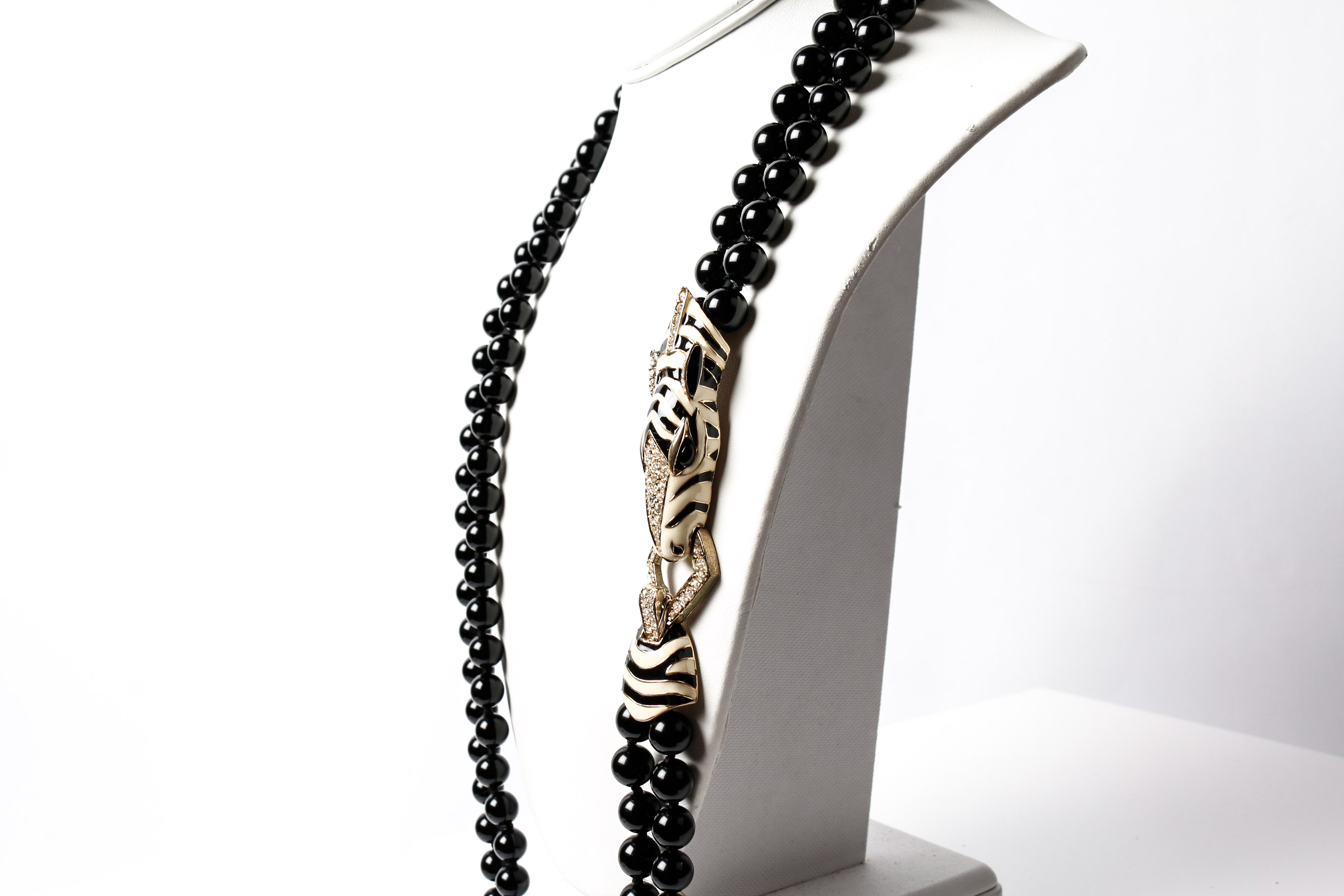 Vintage Ciner Black Beaded Necklace With Zebra Head Pendant