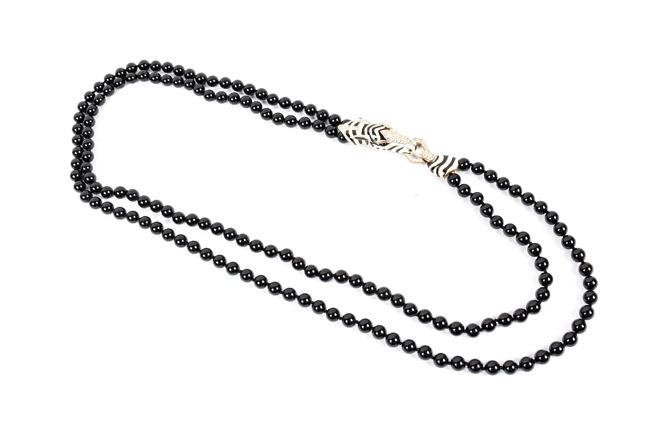 Vintage Ciner Black Beaded Necklace With Zebra Head Pendant