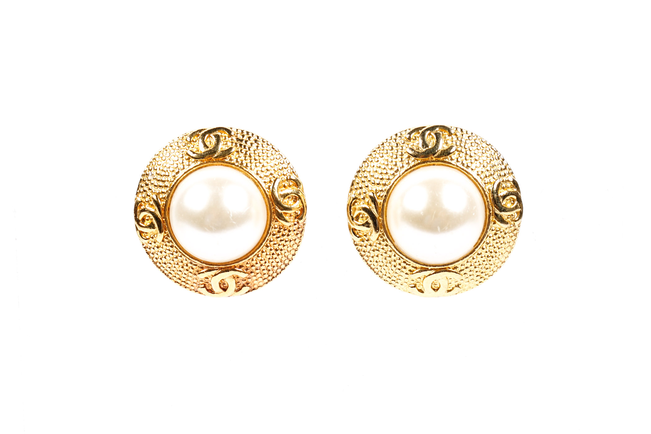 Vintage 1980s Chanel Faux Pearl and Gold Toned Earrings