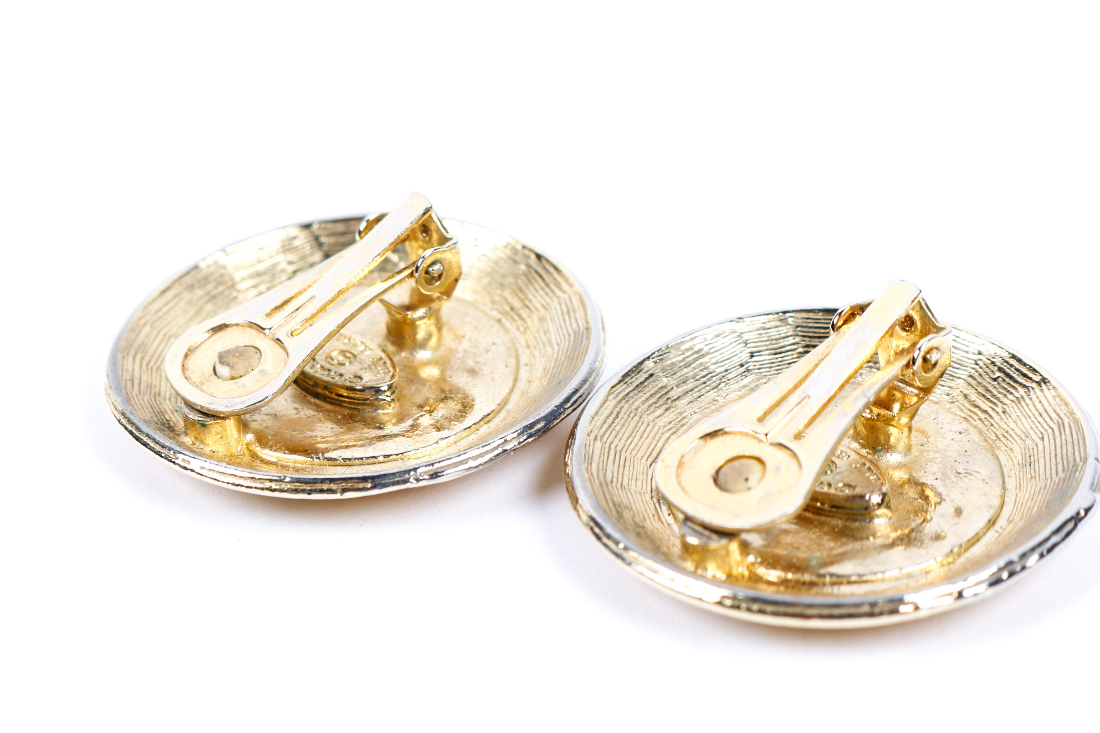 Chanel 1980's Vintage Gold Toned and Black Enamel Earrings