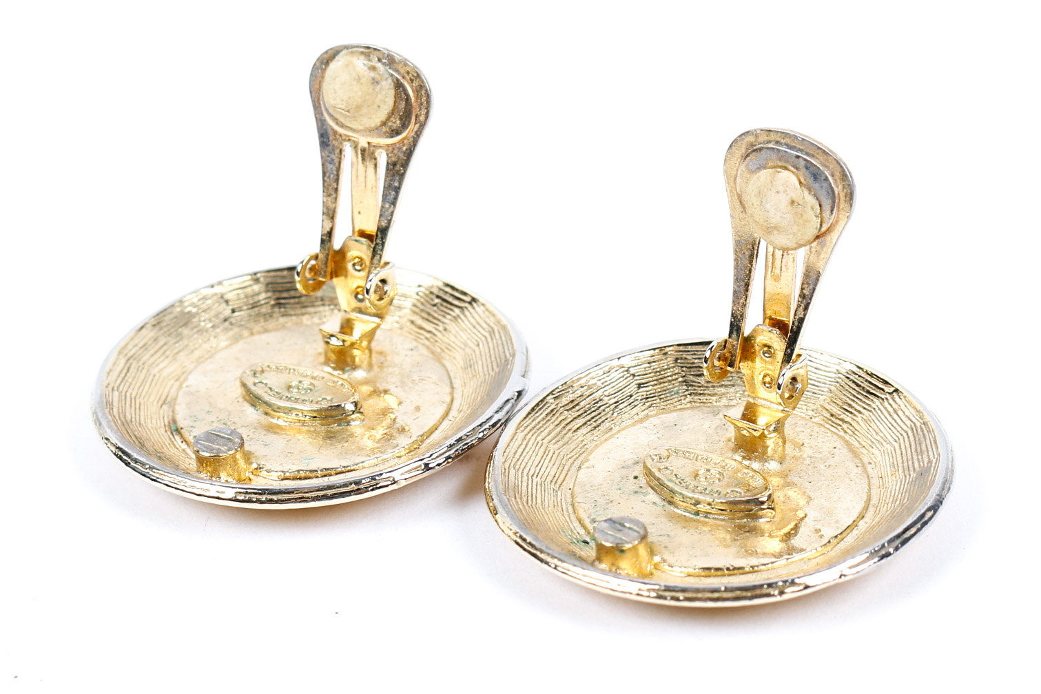 Chanel 1980's Vintage Gold Toned and Black Enamel Earrings