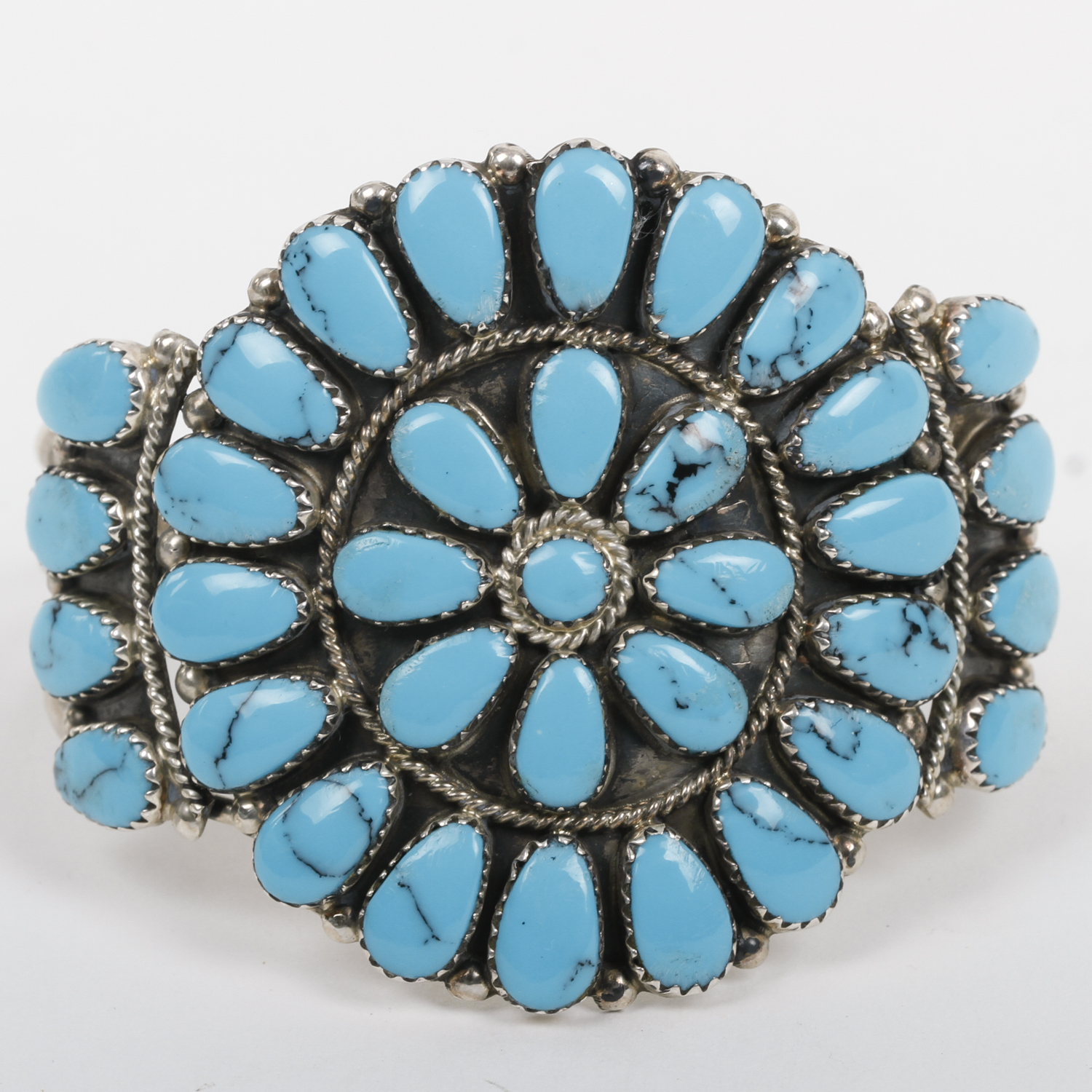 Tom Billy Navajo Sterling Silver and Turquoise Petit Point Cuff