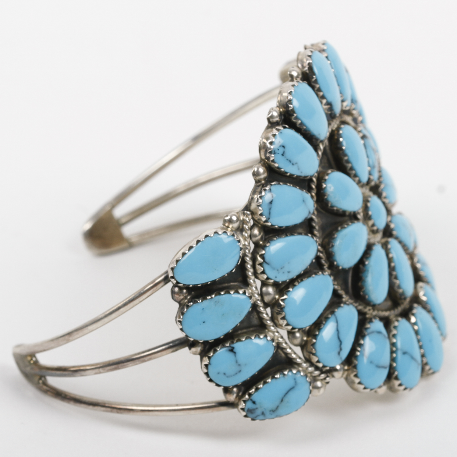 Tom Billy Navajo Sterling Silver and Turquoise Petit Point Cuff
