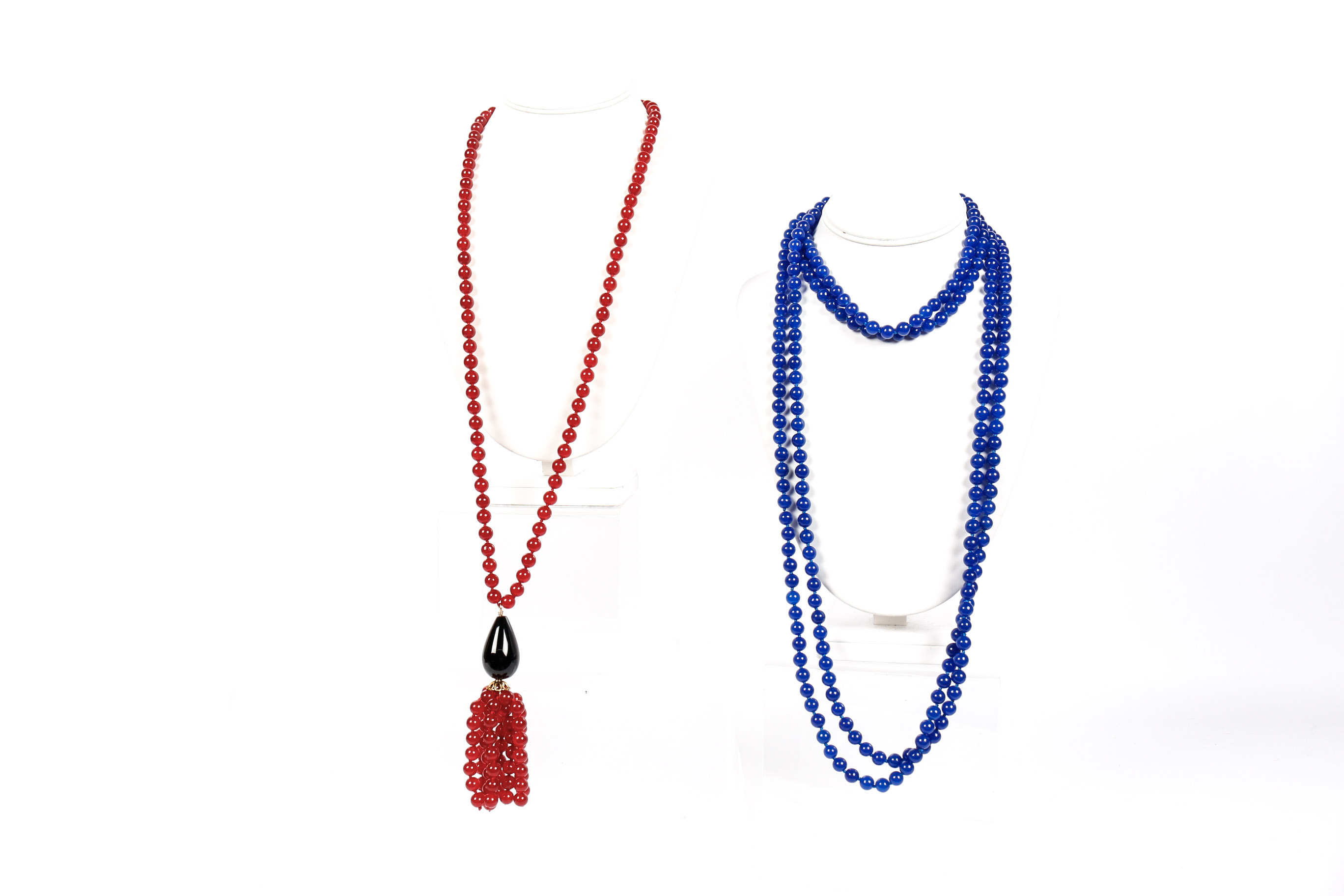Pair of Red and Blue Beaded Neckalces