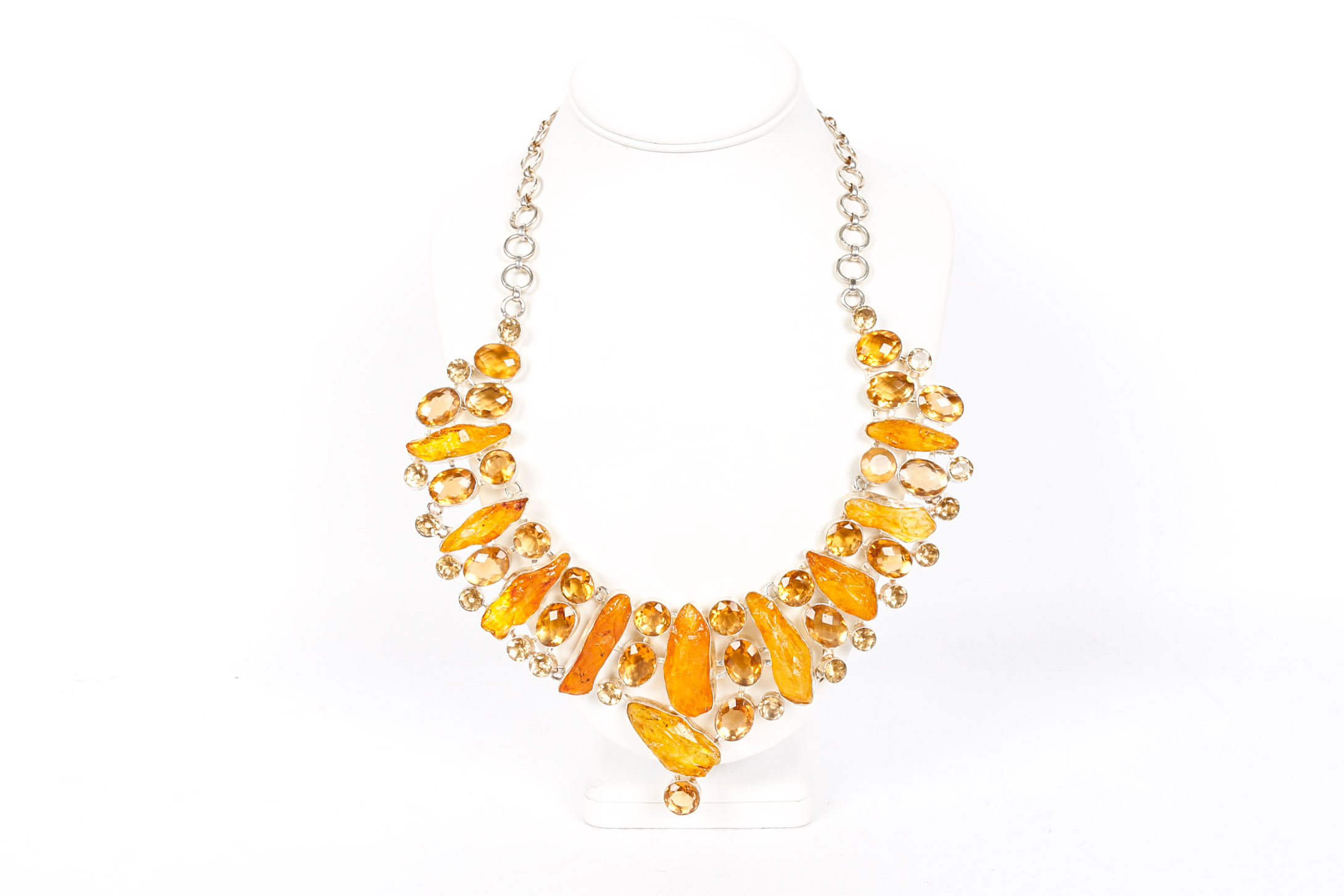 Sterling Silver Citrine and Quartz Statement Necklace