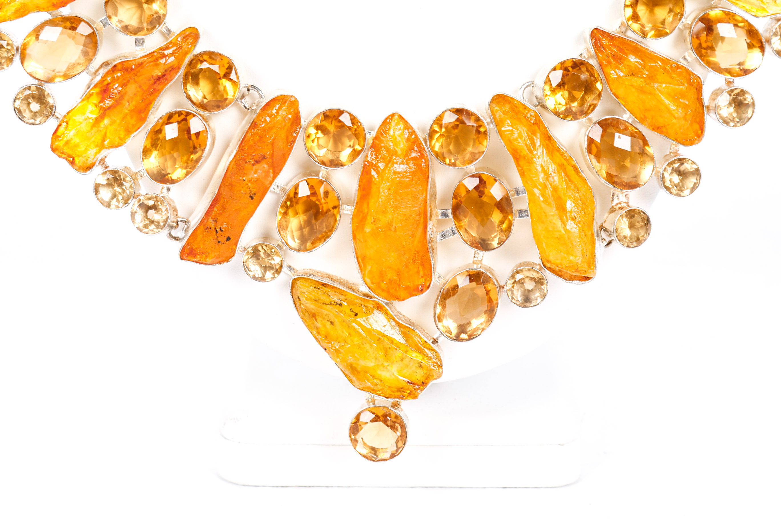 Sterling Silver Citrine and Quartz Statement Necklace