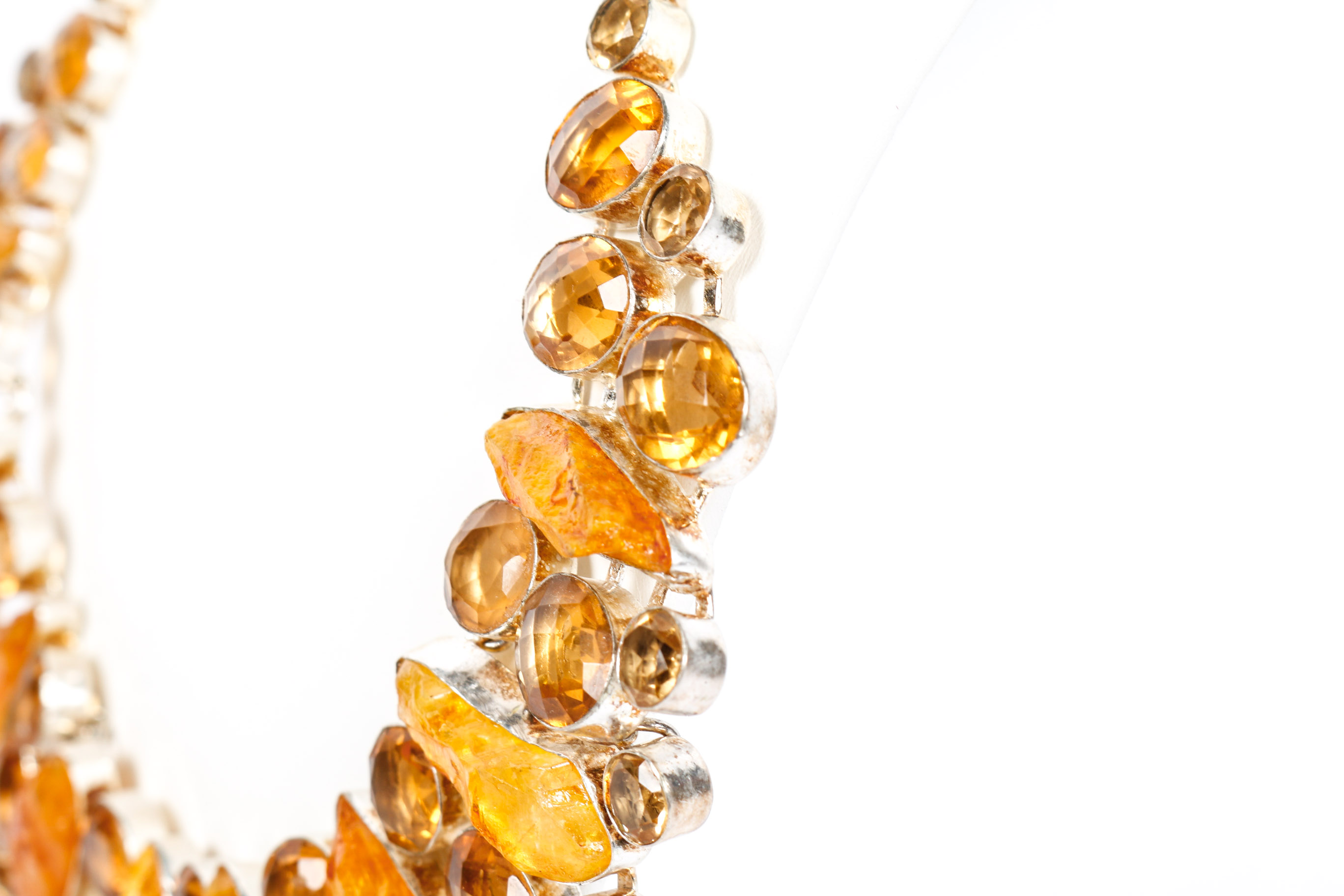Sterling Silver Citrine and Quartz Statement Necklace
