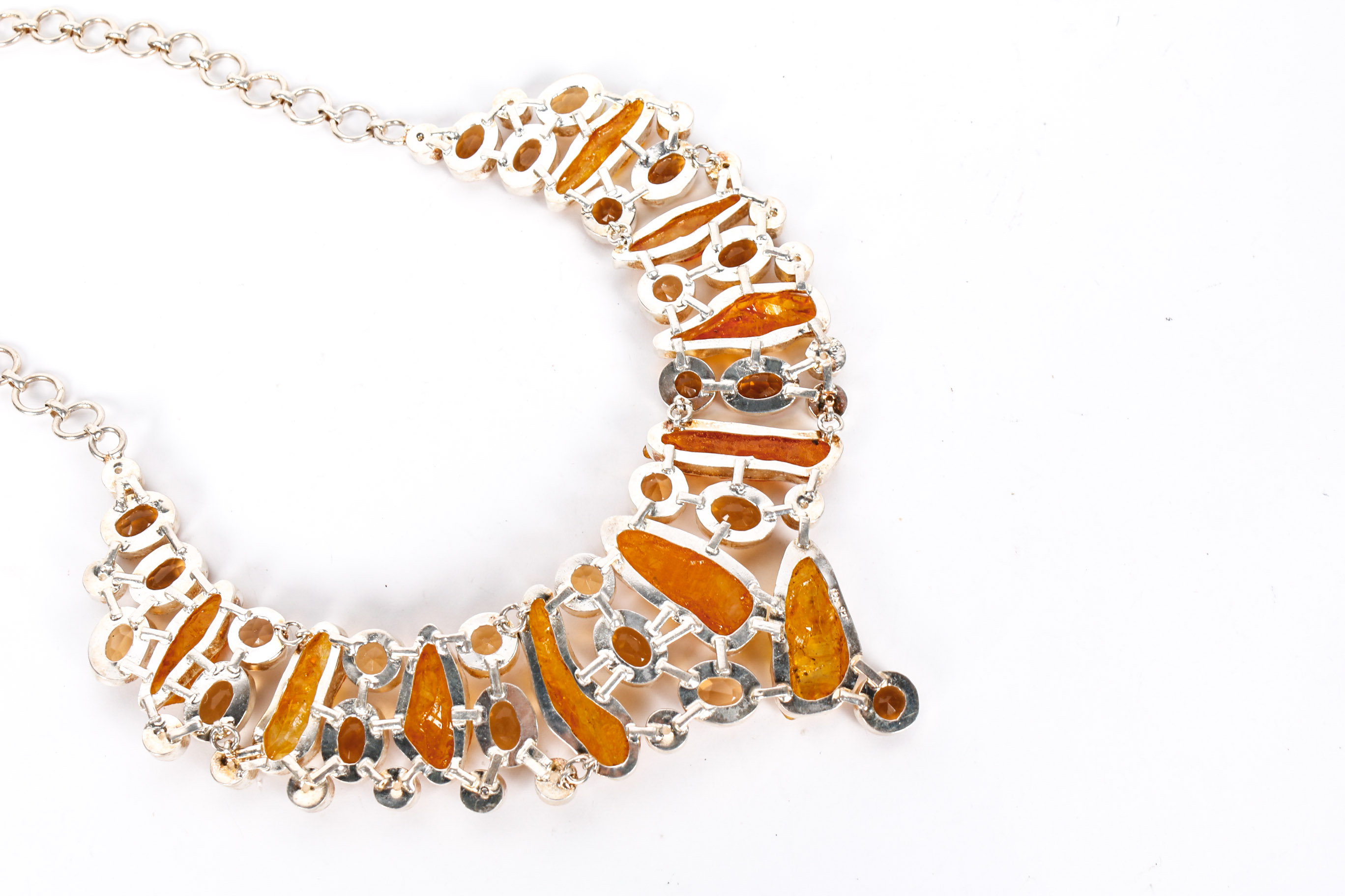 Sterling Silver Citrine and Quartz Statement Necklace