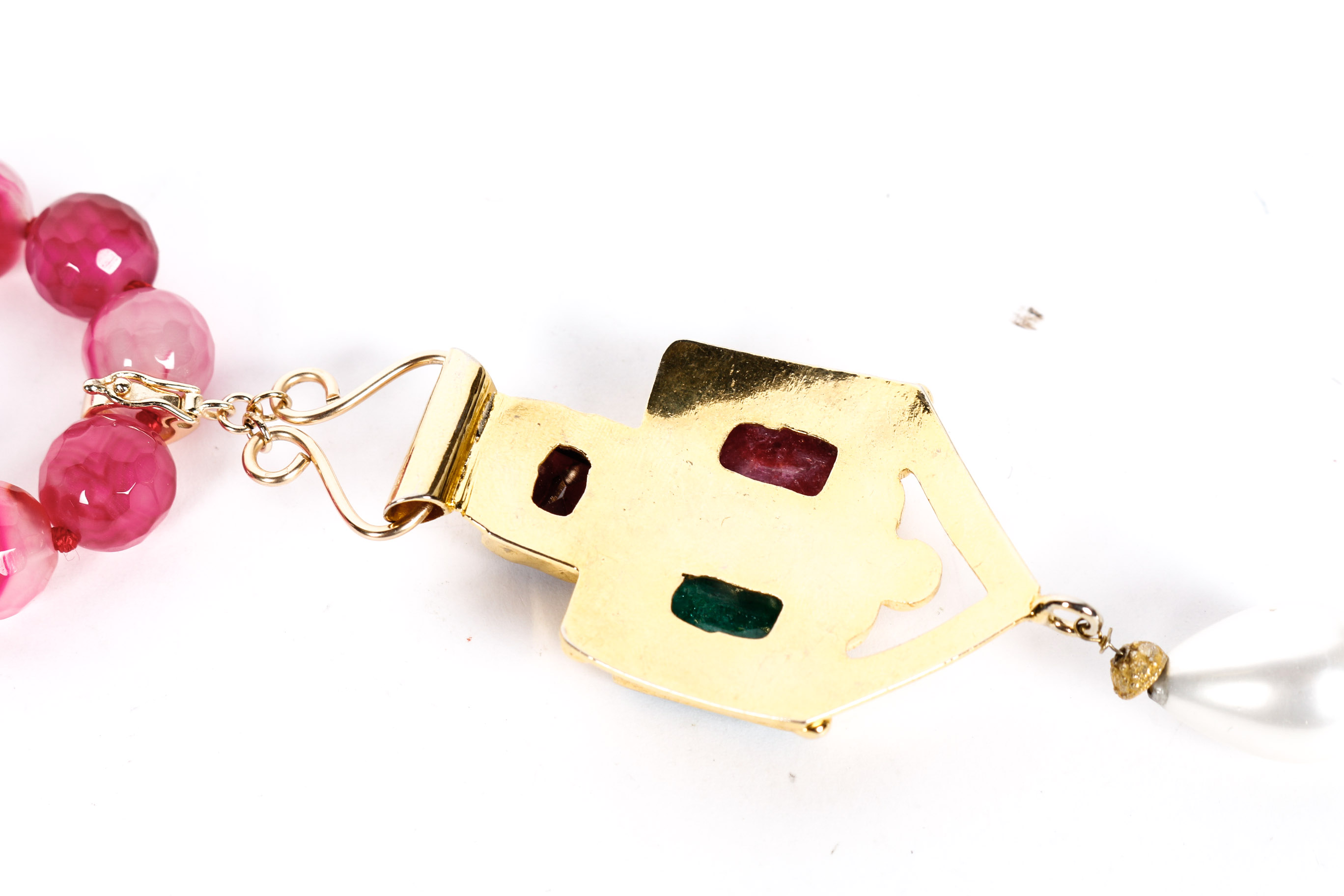 Garnet, Quartzite Quartz, And Faux Pearl Necklace.