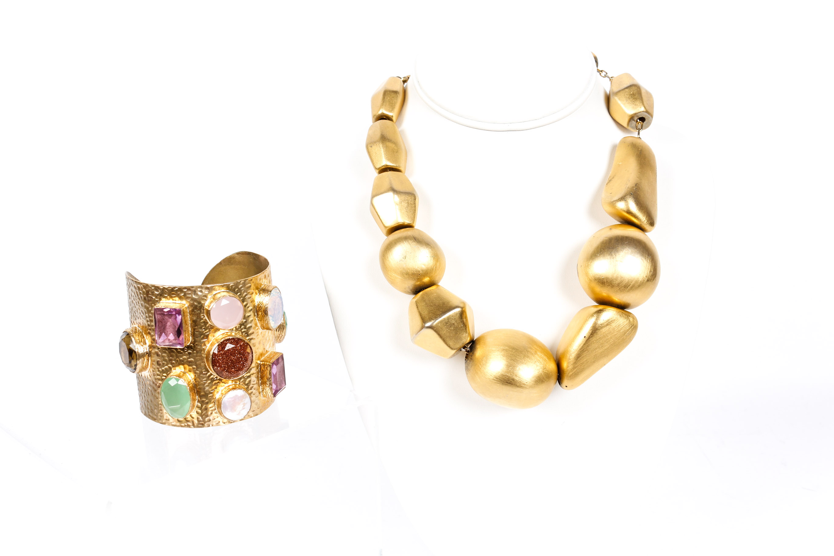 Chunky Gold Beaded Necklace and Cuff Bracelet