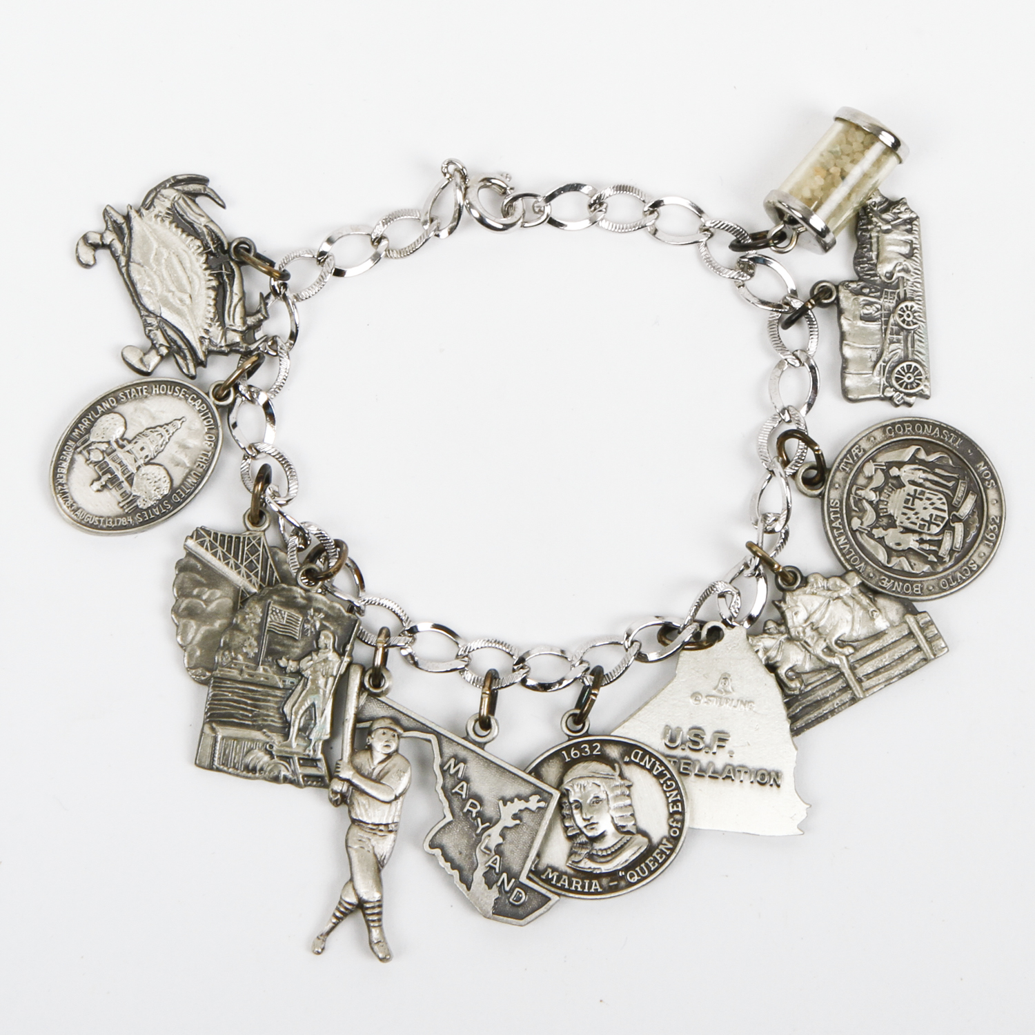 Maryland-Themed Sterling Silver Charm Bracelet