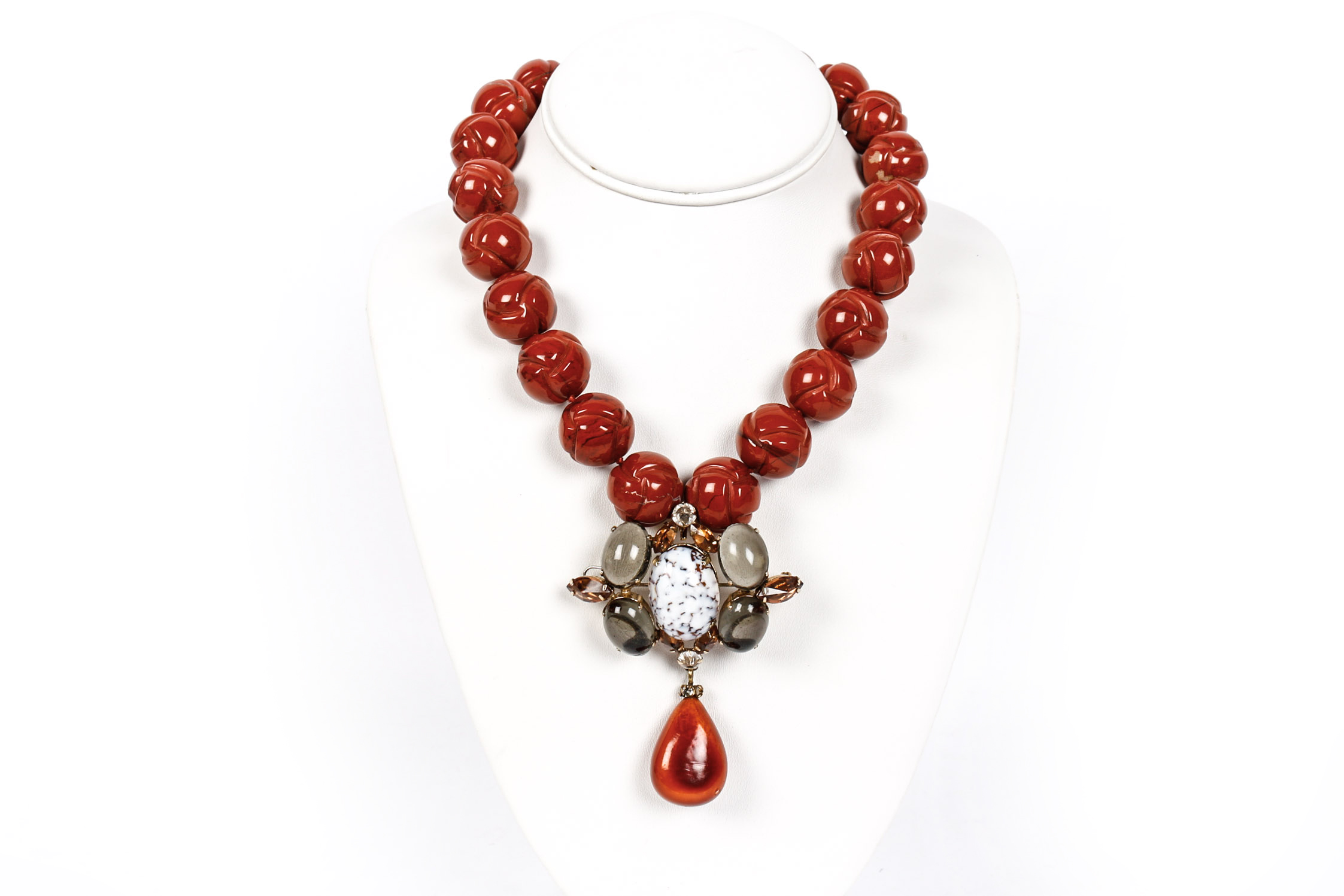 Schreiner Carved Jasper Beaded Necklace