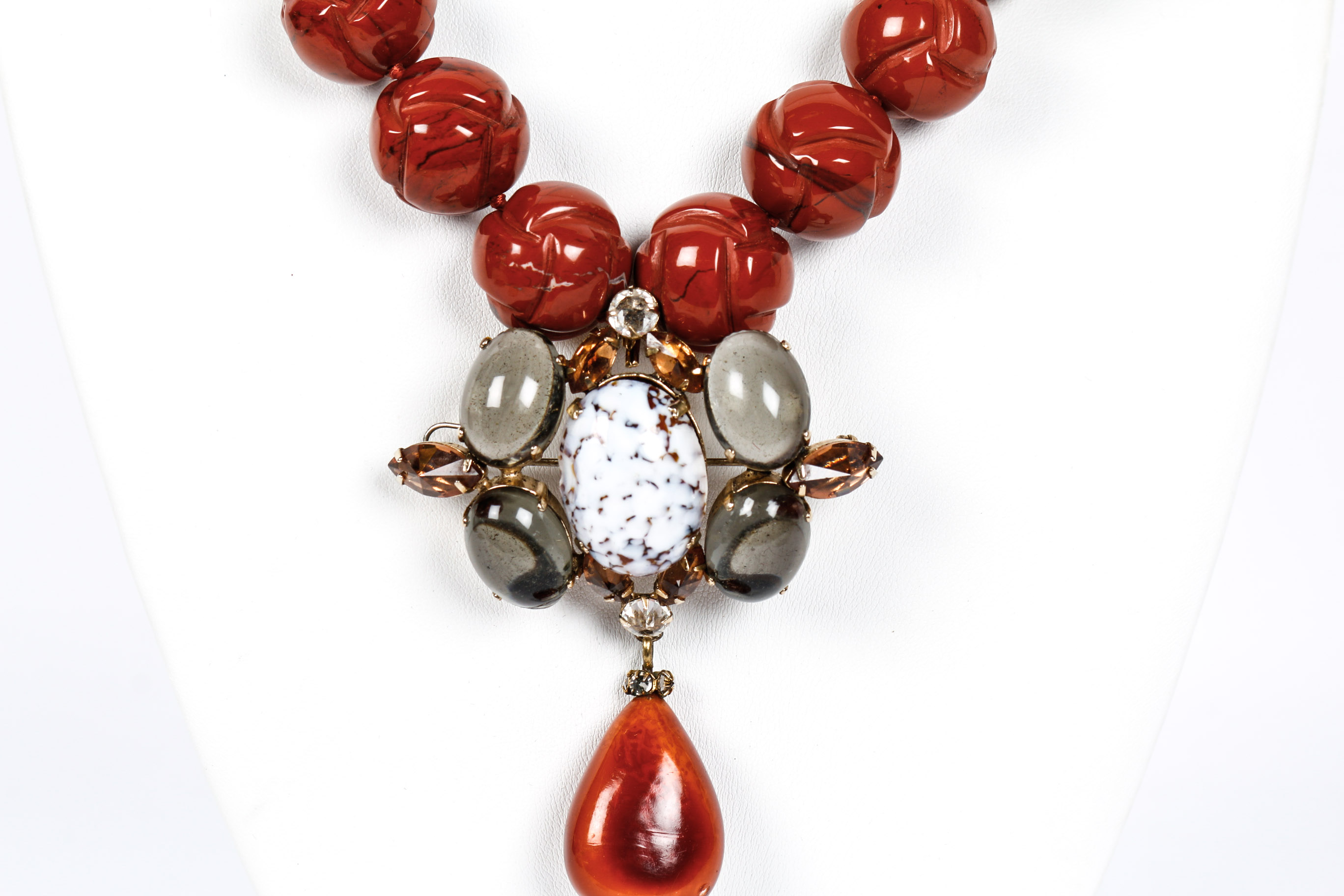 Schreiner Carved Jasper Beaded Necklace