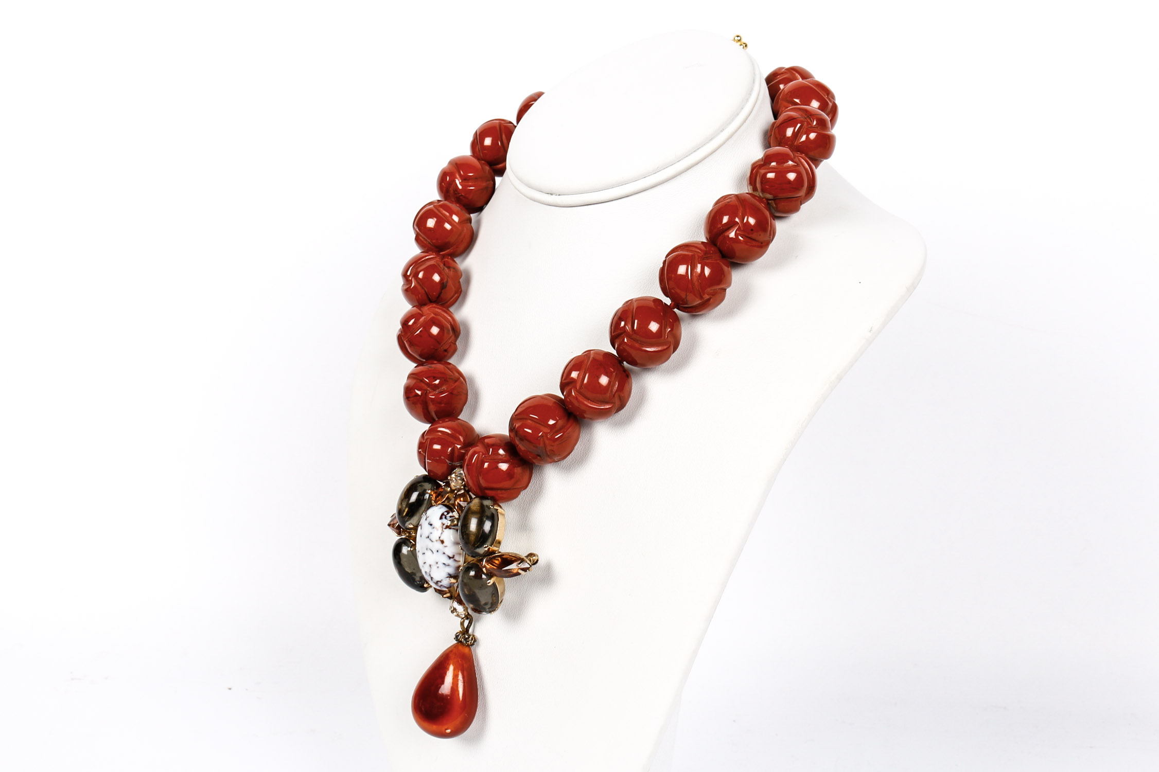 Schreiner Carved Jasper Beaded Necklace
