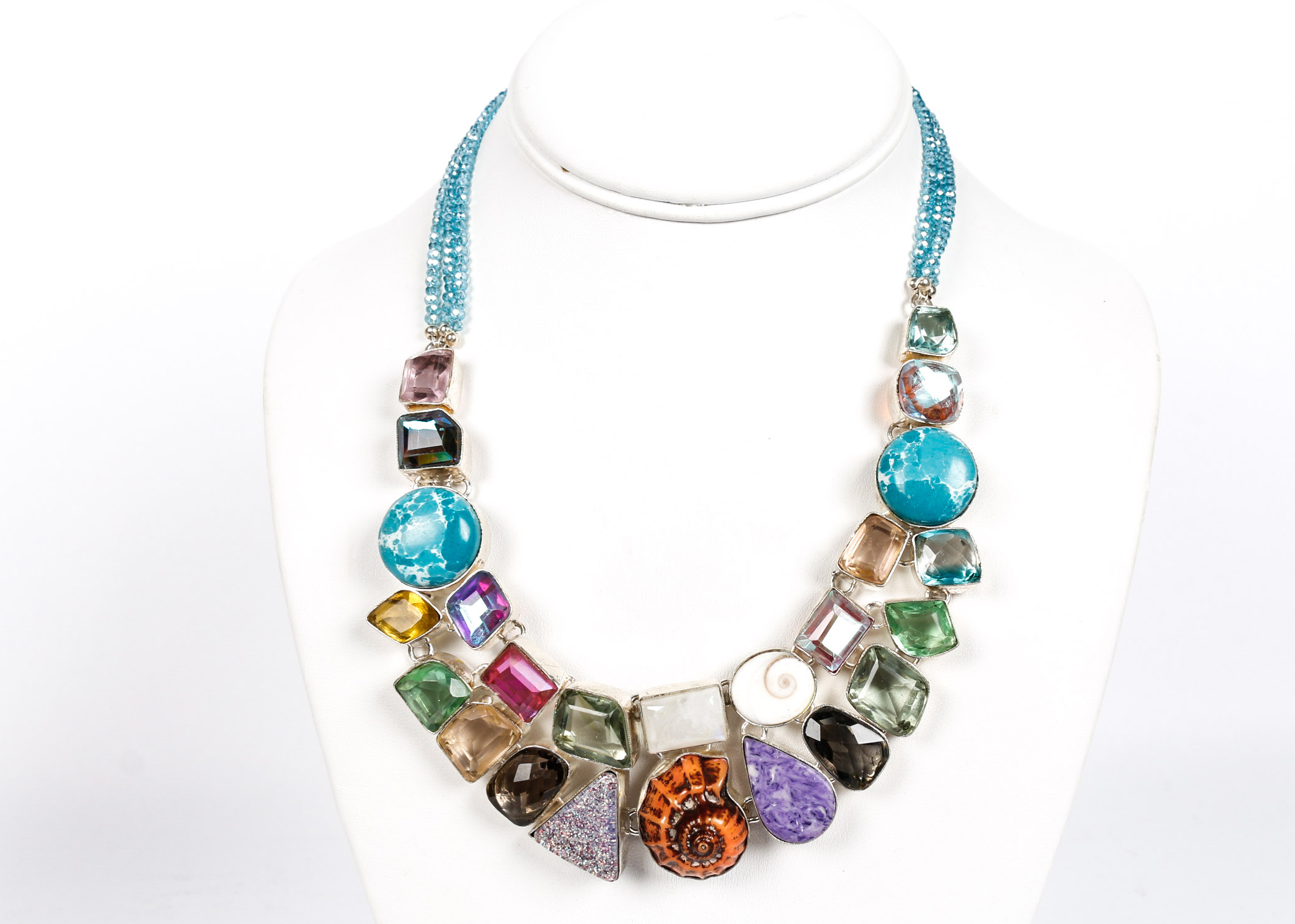 Agate, Quartz and Faceted Stone Necklace and Bracelet
