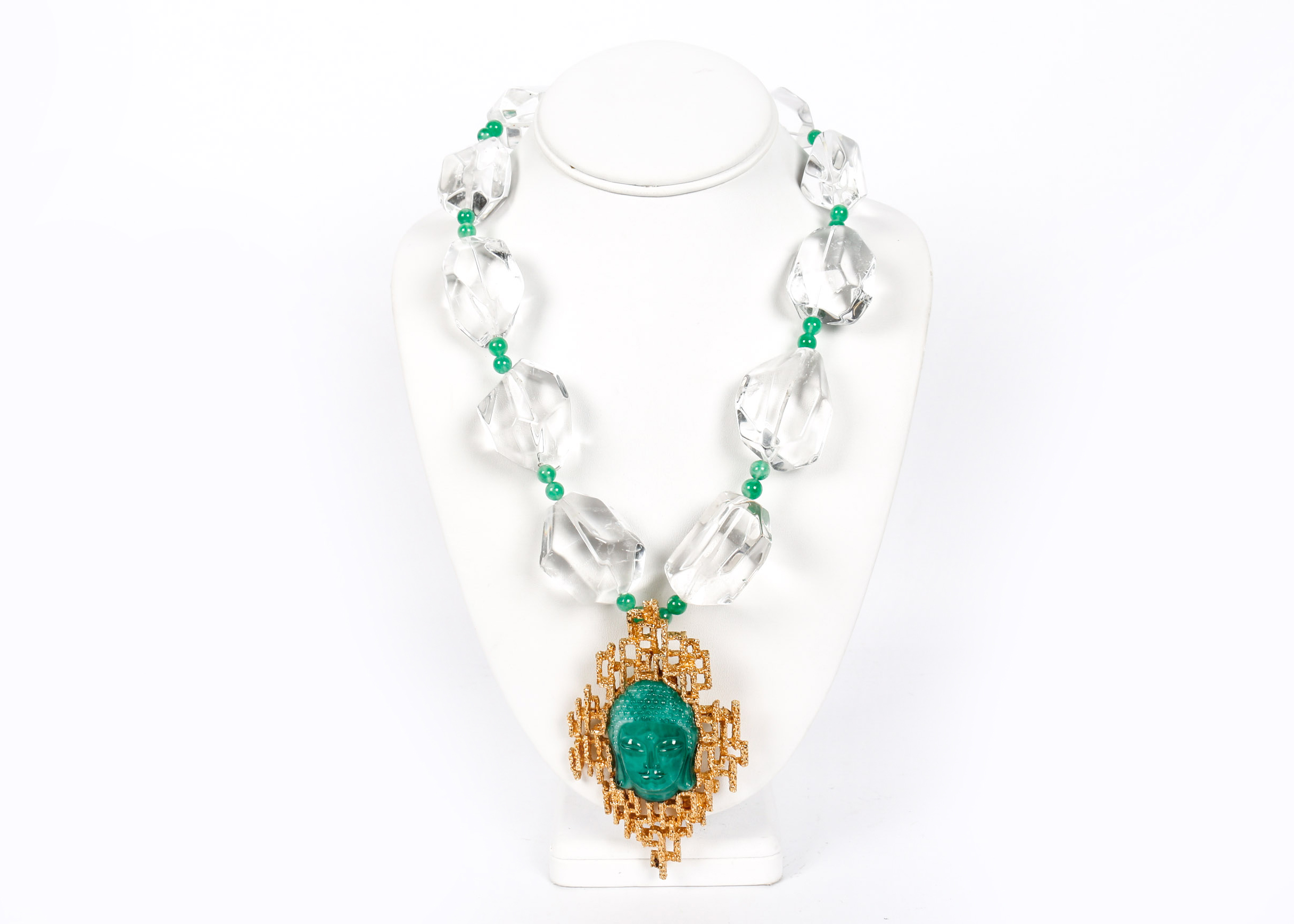 Large Clear Ice Bead Necklace with Buddha